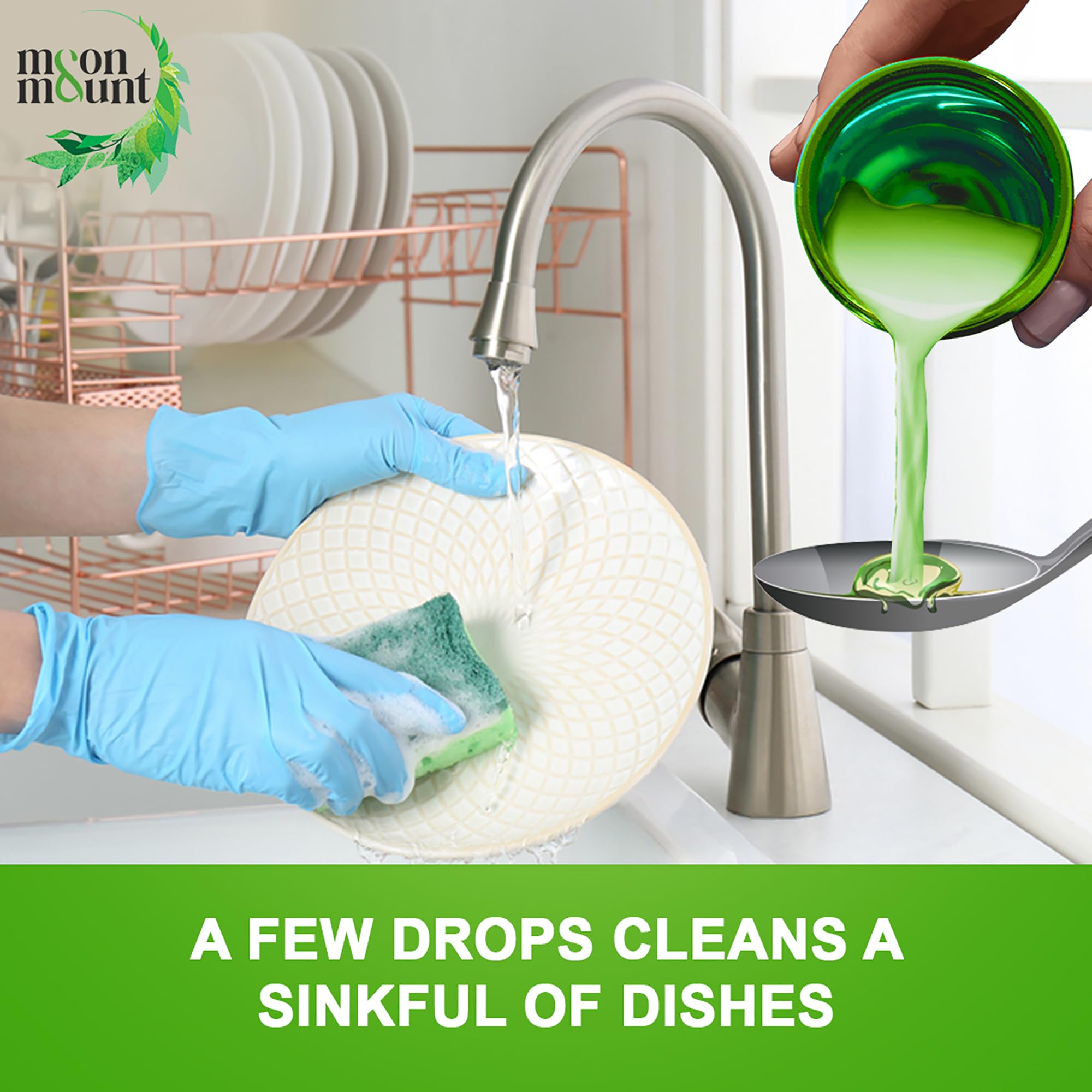 Moon & Mount Green Apple Dishwashing Liquid Gel - 1 Liter | No Residue, Powerful Grease Cleaner for All Kitchen Utensils | Perfect for Daily Dishwashing, Pots & Pans Cleaning