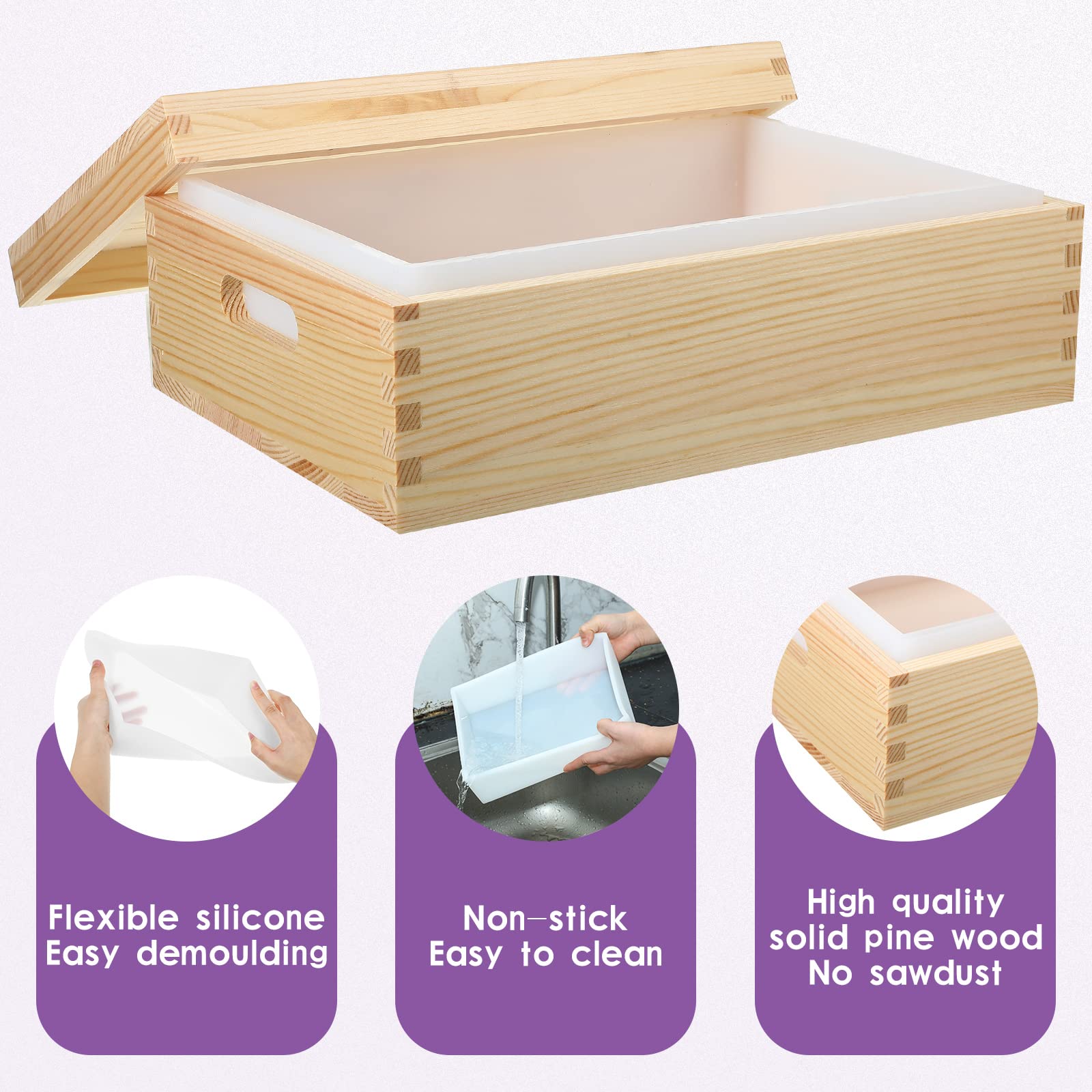 Honeydak 74 oz Large Rectangle Silicone Soap Mold with Wooden Box & Lid - DIY Handmade Soap Making Kit for Crafters, Perfect for Homemade Glycerin, Goat Milk & Essential Oil Soaps (Ideal for Home Spa, Gifts & Small Business Soap Making)