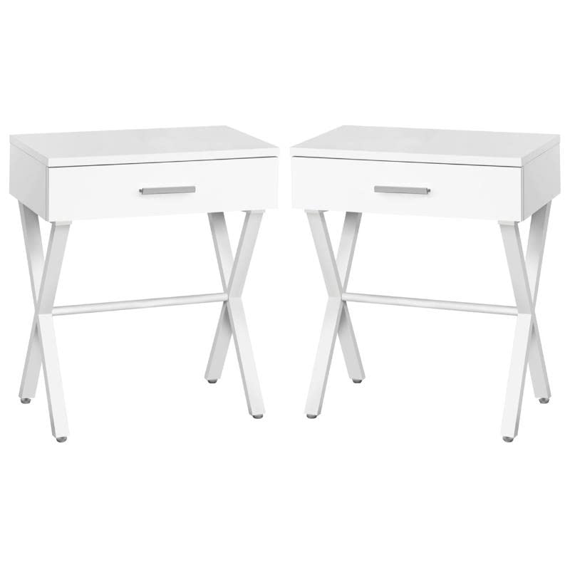 White Metal End Table with 1 Drawer - Set of 2 Nightstands for Bedroom, Living Room & Office - Home Square Modern Side Tables