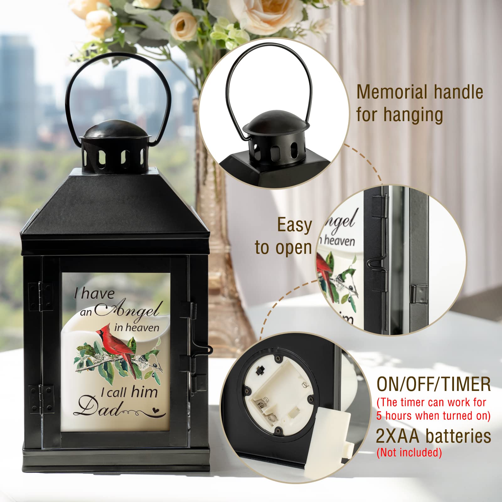Memorial Lantern - Sympathy Gifts for Loss of Father, Bereavement & Remembrance Gifts for Funeral, Memorial Service & Home Decoration