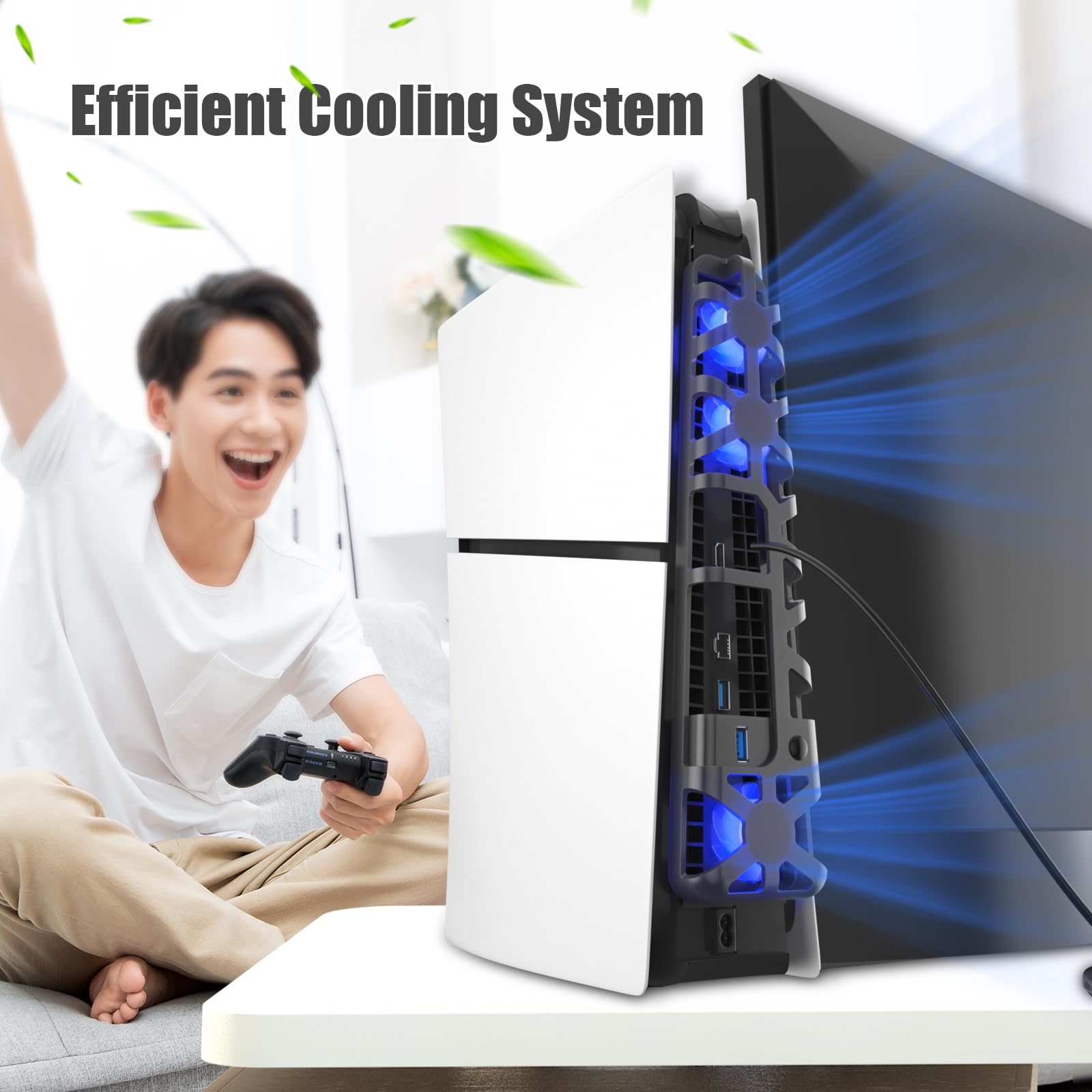 ECHZOVE PS5 Slim Cooling Fan with 3 High-Speed Fans & USB 3.0 - Compatible with Playstation 5 Slim Digital Edition & Ultra HD - Perfect for Gaming, Streaming & Long Play Sessions to Prevent Overheating