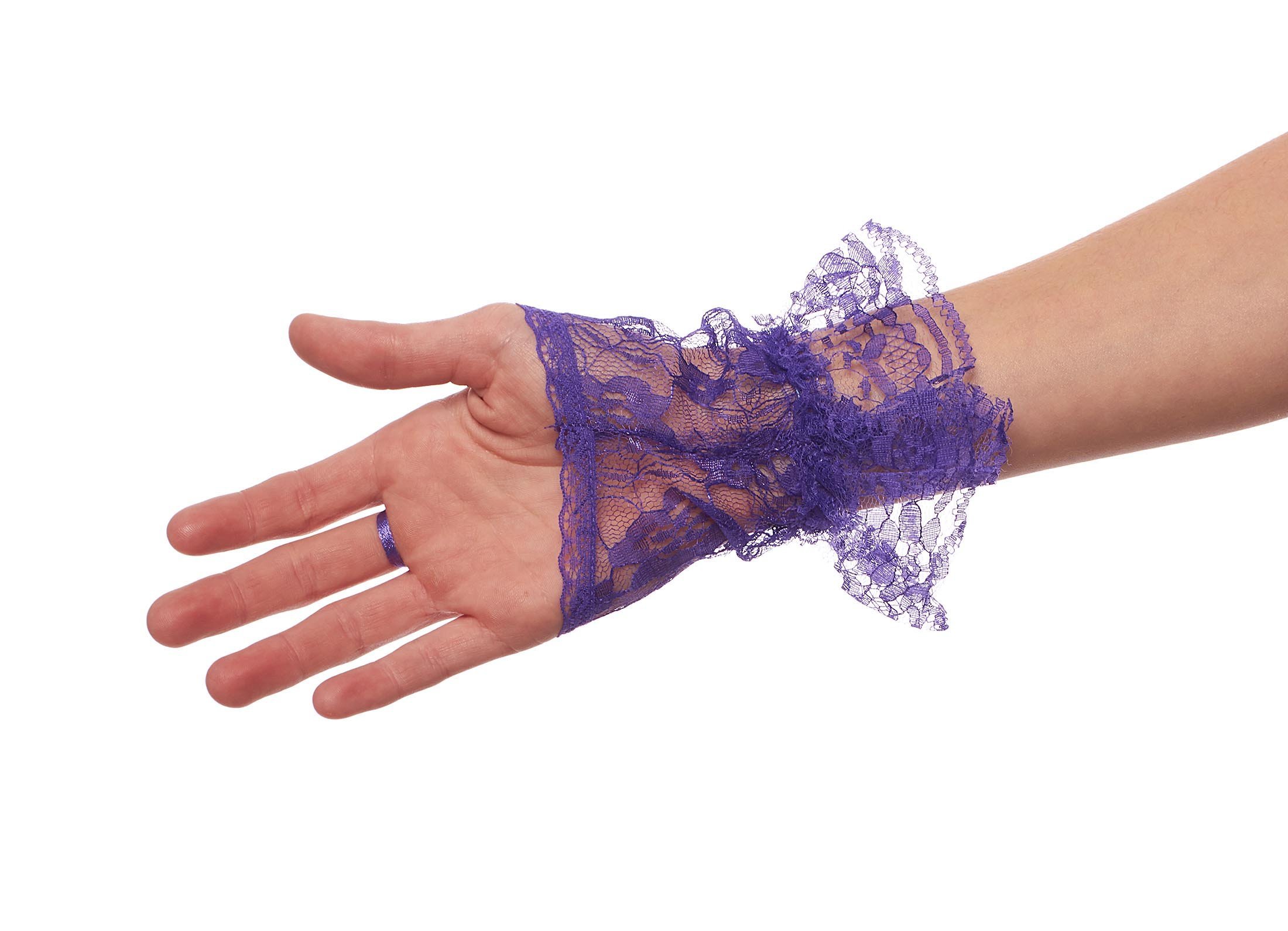 Elegant Purple Fingerless Lace Wrist Gloves with Ruffle Trim - Perfect for Winter Fashion, Cosplay Costumes & Vintage Outfits