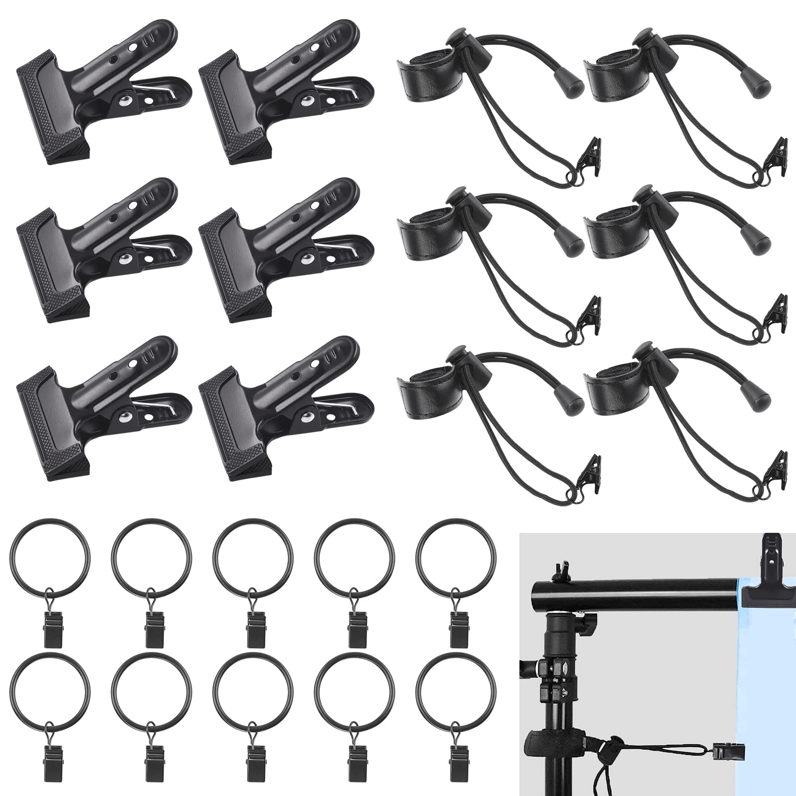 22Pcs Heavy Duty Spring Clamps - Elastic Photo Backdrop Clips Holder Kit with Metal Rings for Photography, Video Studio, Curtains & Fabric - Perfect for Photo Backdrops, Home Decor, and DIY Projects