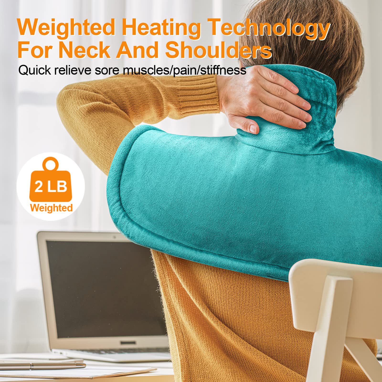 Weighted Heating Pad for Neck, Shoulders & Back Pain Relief - 6 Heat Settings & Auto-Off - 17