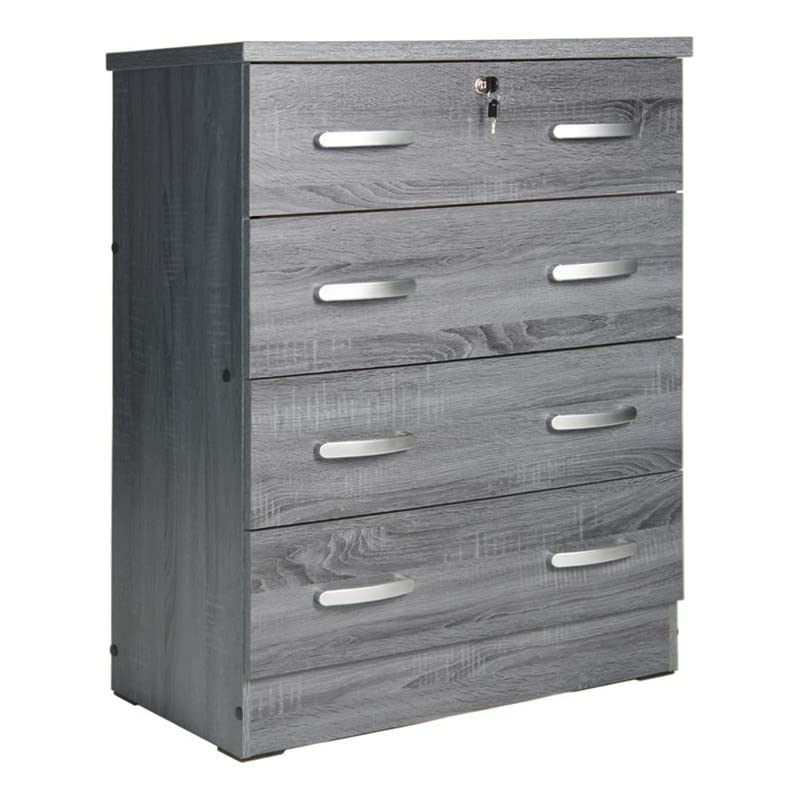 Better Home Products Cindy 4-Drawer Wooden Dresser with Lock - Solid Oak Storage Chest for Bedroom, Living Room & Office Organization