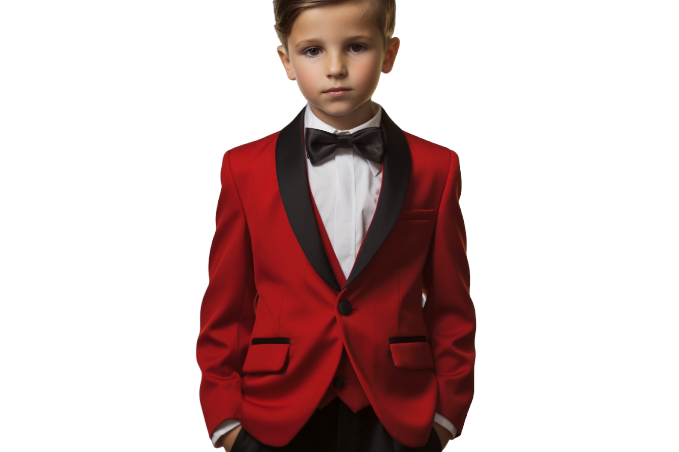 Boys Red & Black Shawl Tuxedo Suit - Formal Wear for Weddings, Parties & Special Occasions | Premium Kids Dress Suit