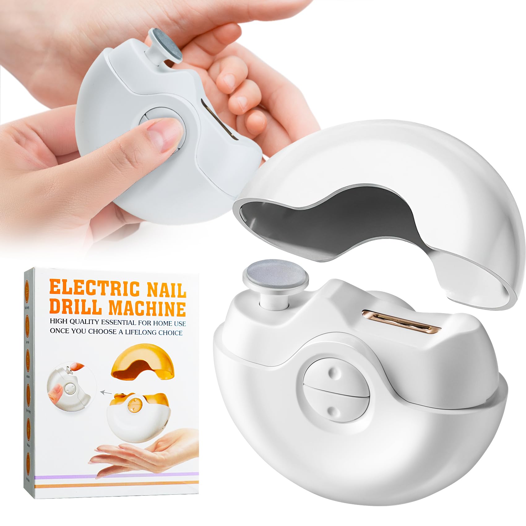 USB Rechargeable Electric Nail Clipper for Adults & Kids - Automatic Nail Trimmer with 2 Speed Settings, Nail Storage & LED Light | Safe for Babies, Seniors & Caregivers | Home, Travel & Salon Use (White)