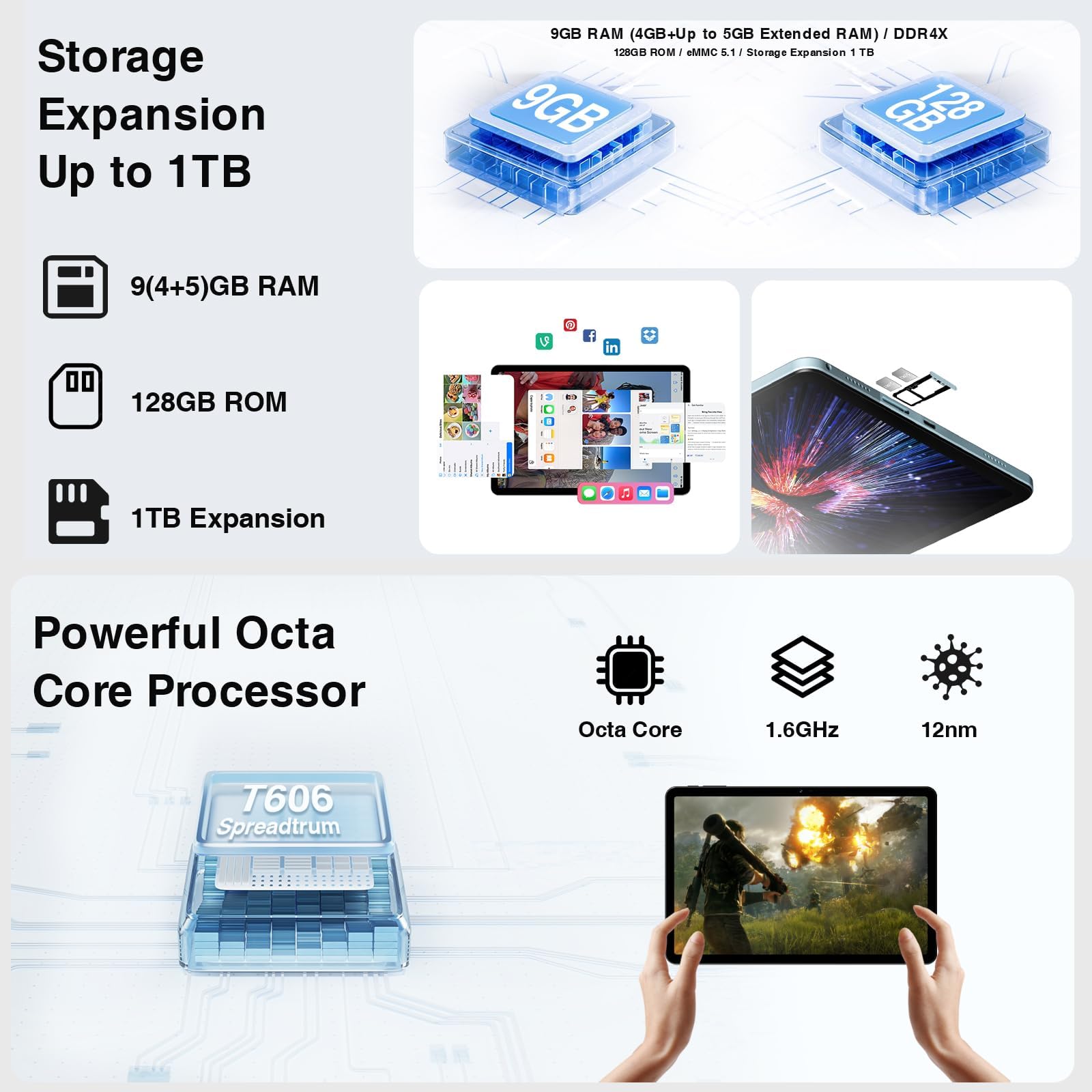 DOOGEE T30SE 11 Inch Android 14 Tablet - 128GB ROM (Expandable to 2TB) 2.4K IPS Gaming Tablet with Keyboard, 8580mAh Battery, Dual 4G LTE 5G WiFi, 13MP + 5MP Camera - Includes Stylus, Mouse & Protective Case - Perfect for Work, Study & Entertainment