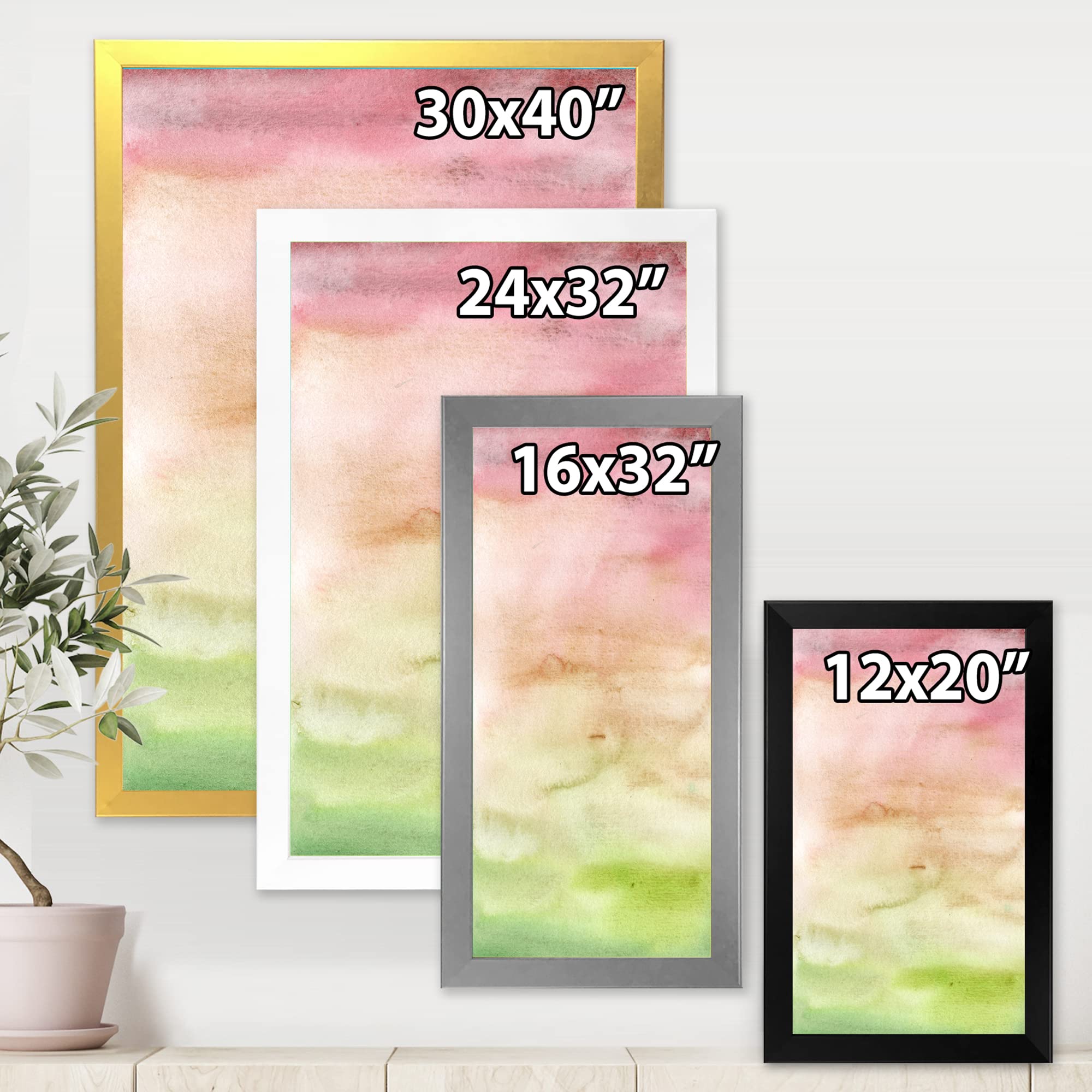 Abstract Sunset Wall Art - Pink, Beige & Green Modern Framed Canvas Painting for Living Room, Bedroom & Office Decor