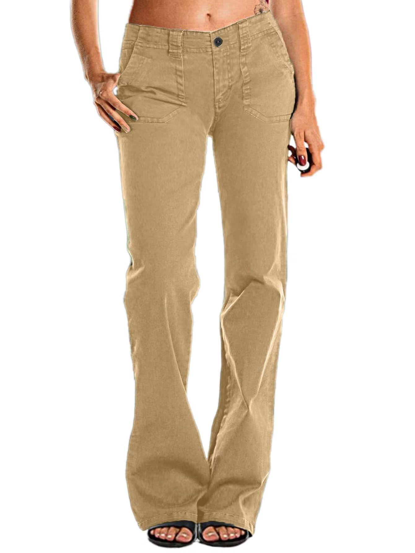 Flamingals Women's Straight Leg Wide Flare Jeans - Mid Waist Dress Pants for Casual & Office Wear | Comfortable Stretch Denim Trousers for Everyday Style