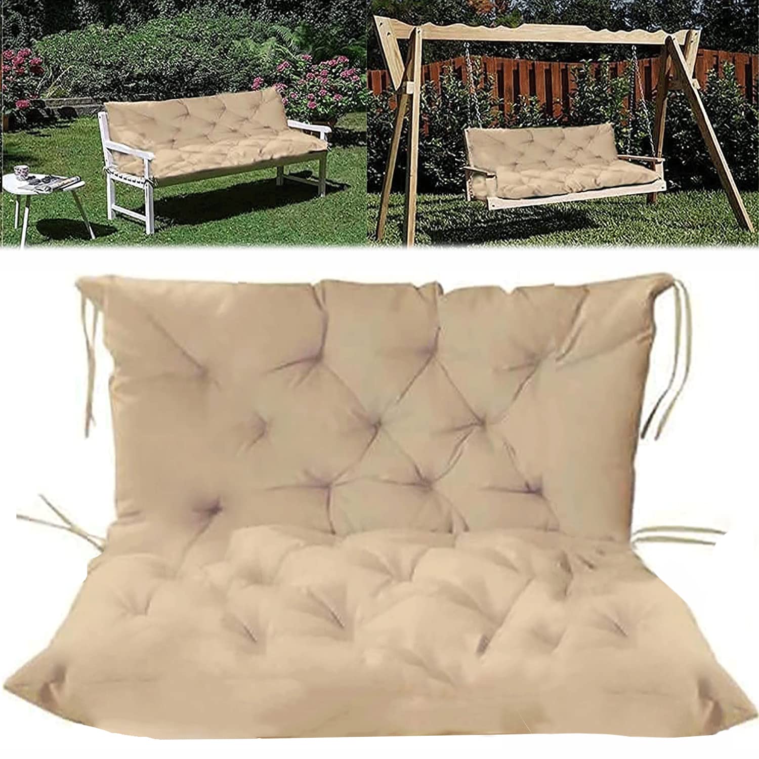 **Outdoor Swing Replacement Cushions – Soft Waterproof Garden Bench Cushions with Backrest & Ties, Non-Slip Patio Chair Pads – Light Yellow 40x59 Inch – Perfect for Porch, Patio & Outdoor Relaxation**