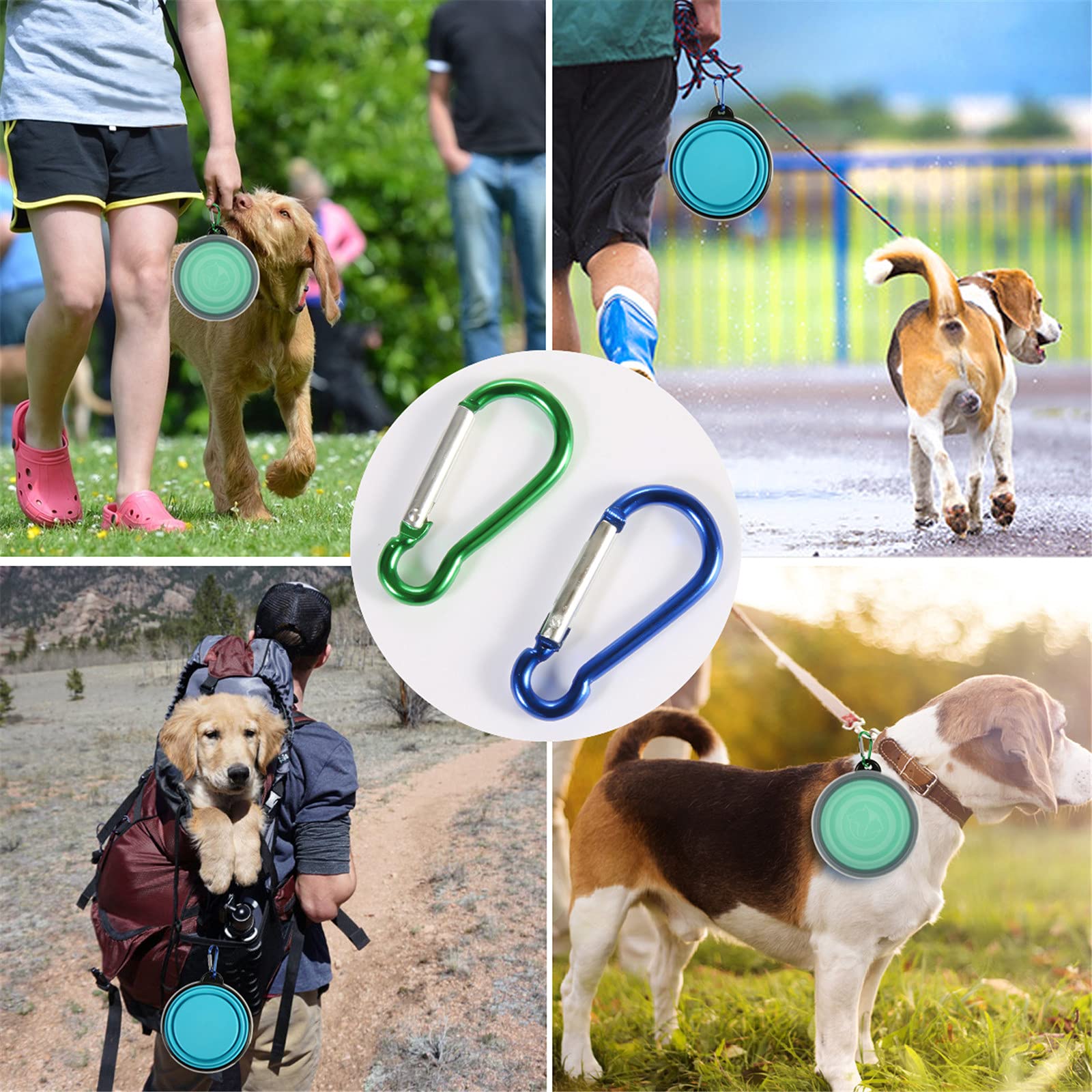 SLSON 2-Pack Collapsible Pet Bowls with Lids - Portable Foldable Dog & Cat Food and Water Dish for Travel, Walking, Camping, Hiking (Light Blue & Green, Small) - Perfect for Outdoor Adventures and Daily Use