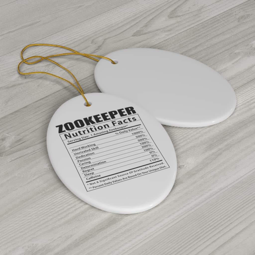Funny Zookeeper Nutritional Facts Ceramic Ornament - Unique Oval Christmas Tree Decoration Gift for Animal Lovers (Perfect for Holiday Decor & Zoo-Themed Parties)