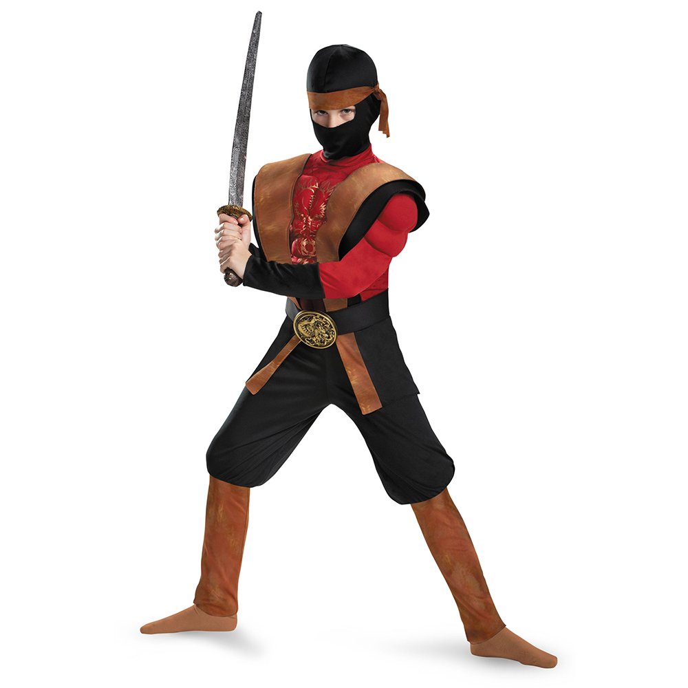 Ninja Warrior Muscle Costume for Kids - Large Size (10-12 Years) | Halloween Cosplay, Birthday Party Dress Up, Superhero Costume for Boys & Girls