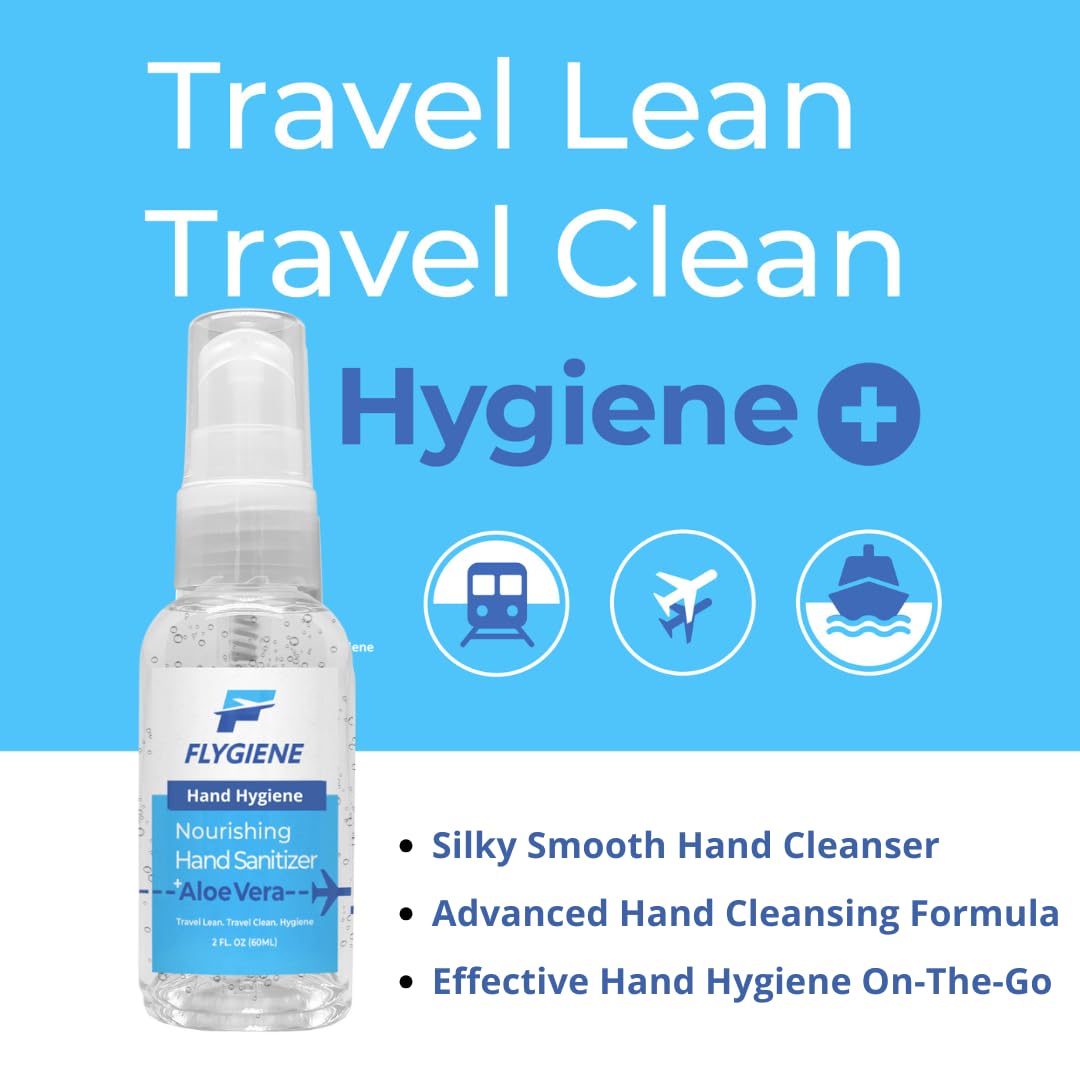 Travel Size Hand Sanitizer 2oz (6 Pack) - 70% Alcohol with Aloe Vera | TSA Approved Portable Sanitizer Bottles | Airplane Travel Essentials for Flying, Camping, Office & Daily Use