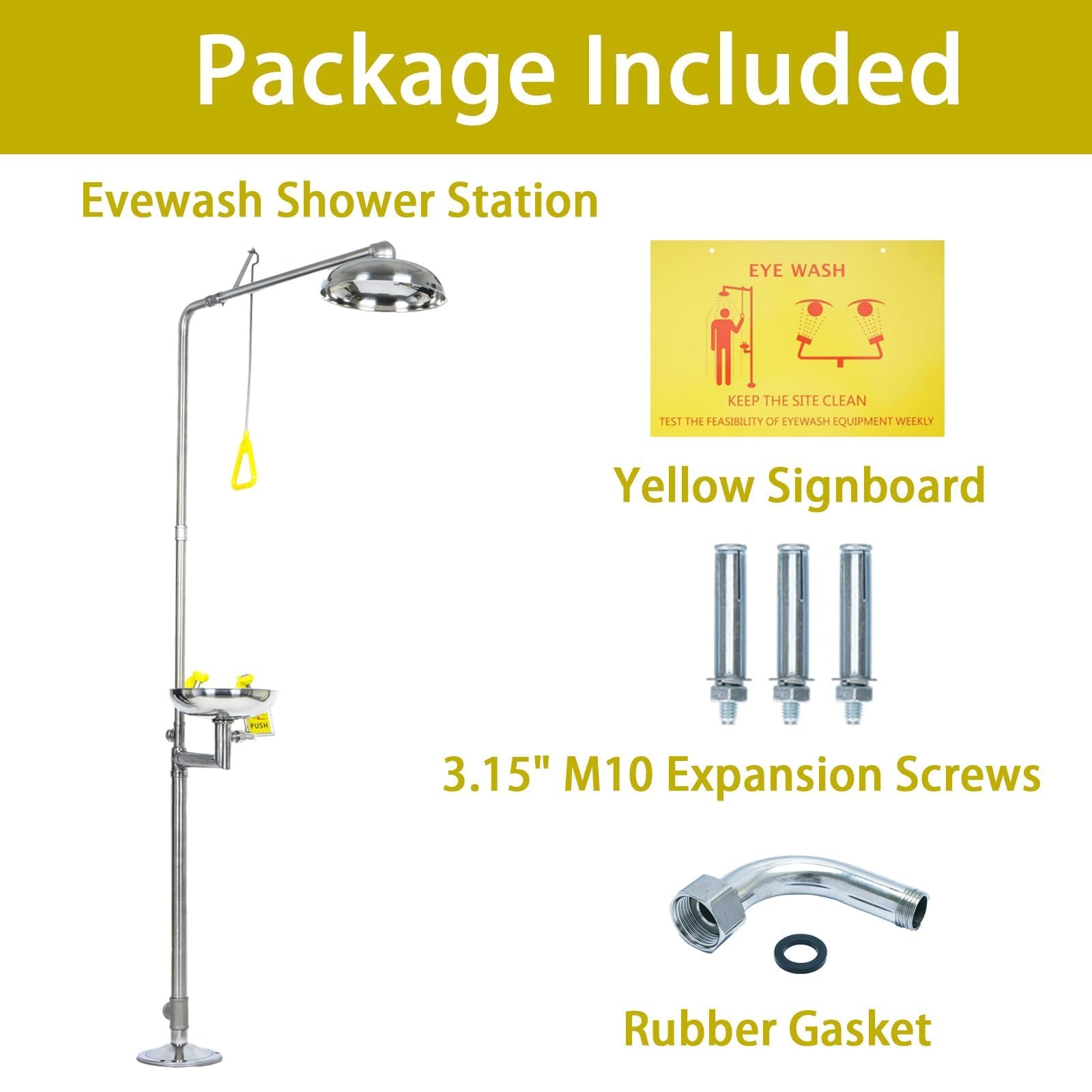 304 Stainless Steel Emergency Shower & Eye Wash Station - 90.55