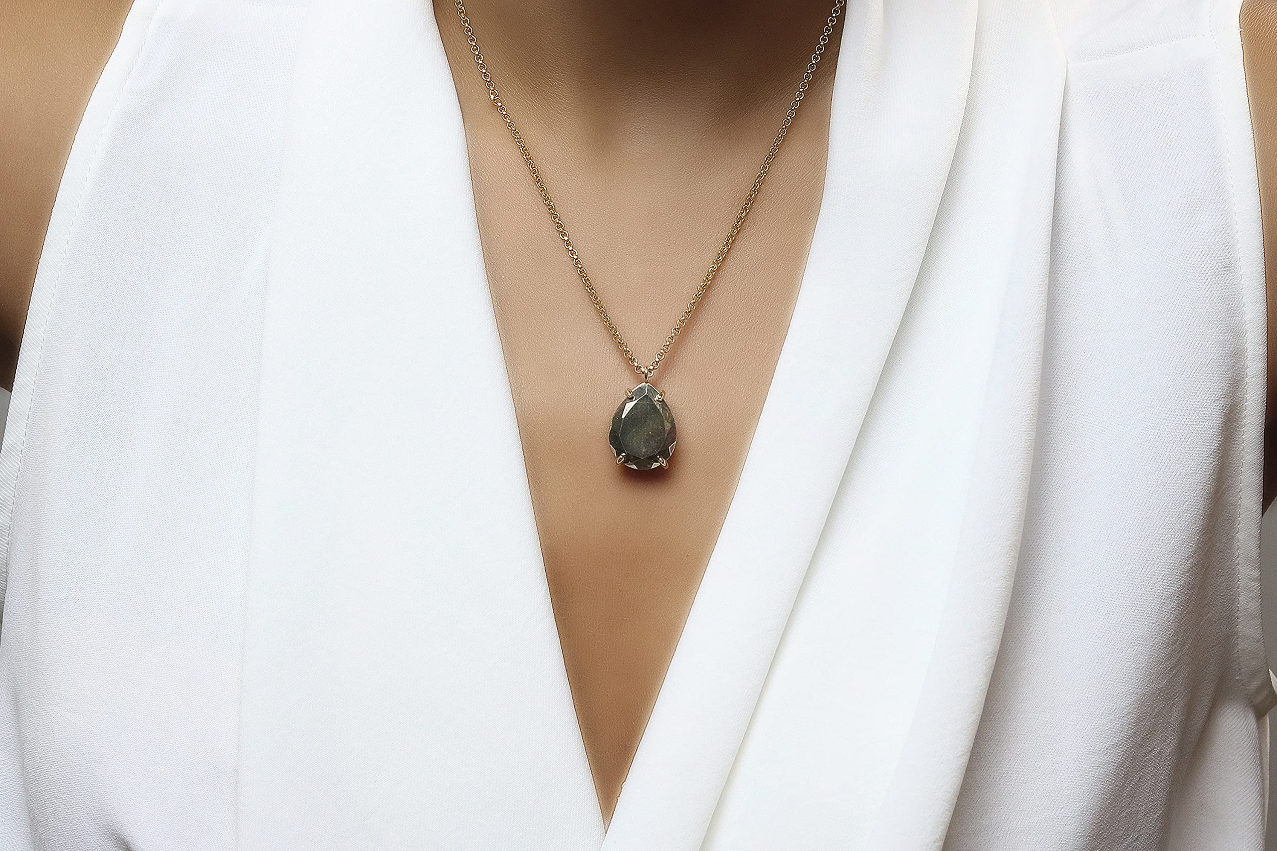 Handmade Anemone Pear Custom Pyrite Necklace - Artisan Teardrop Pendant Jewelry for Women | Unique Gemstone Fashion Necklace Gift for Birthday, Anniversary & Special Occasions