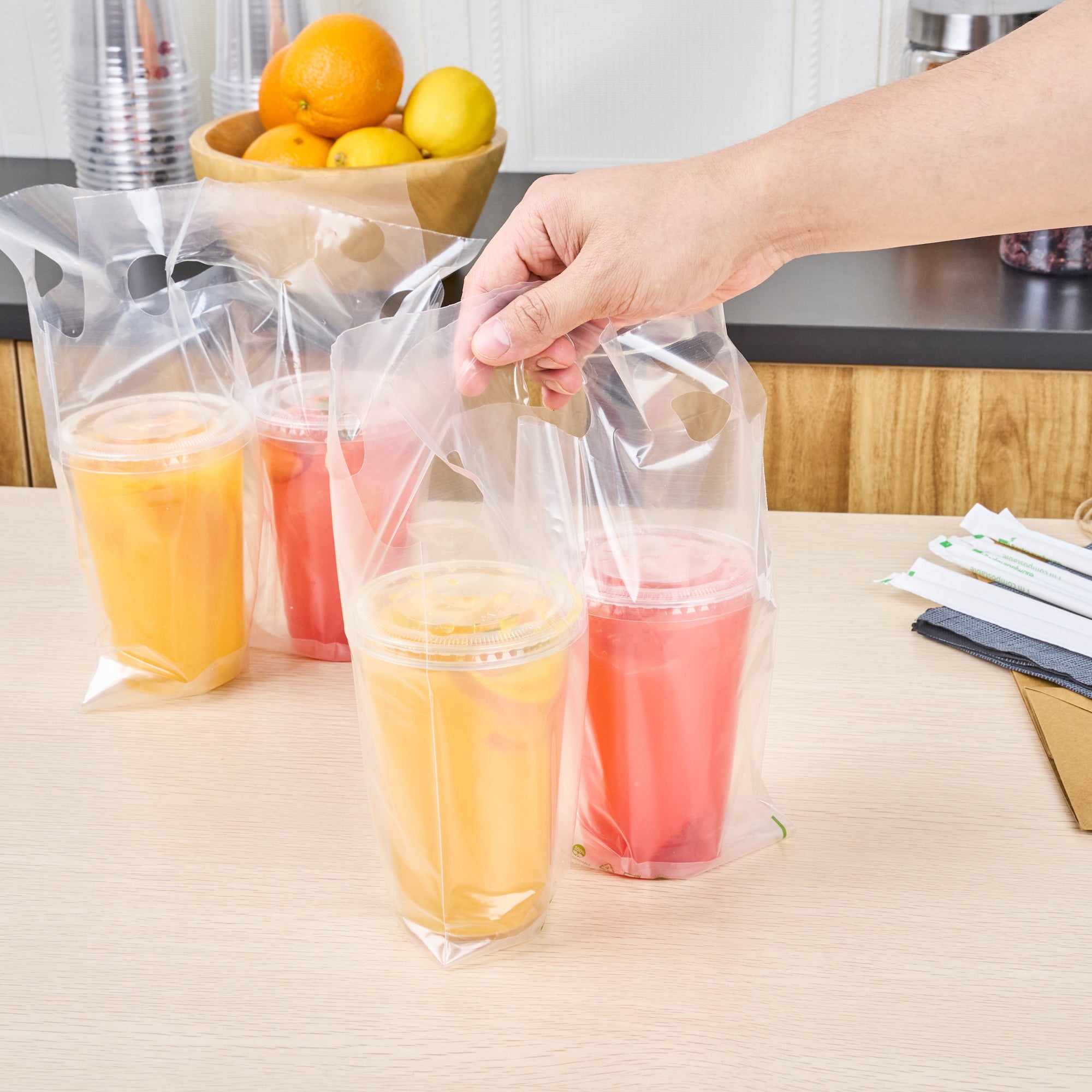 Eco-Friendly Clear Plastic Drink Carrier Bag - Holds 2 Cups, Biodegradable & Durable (12.5