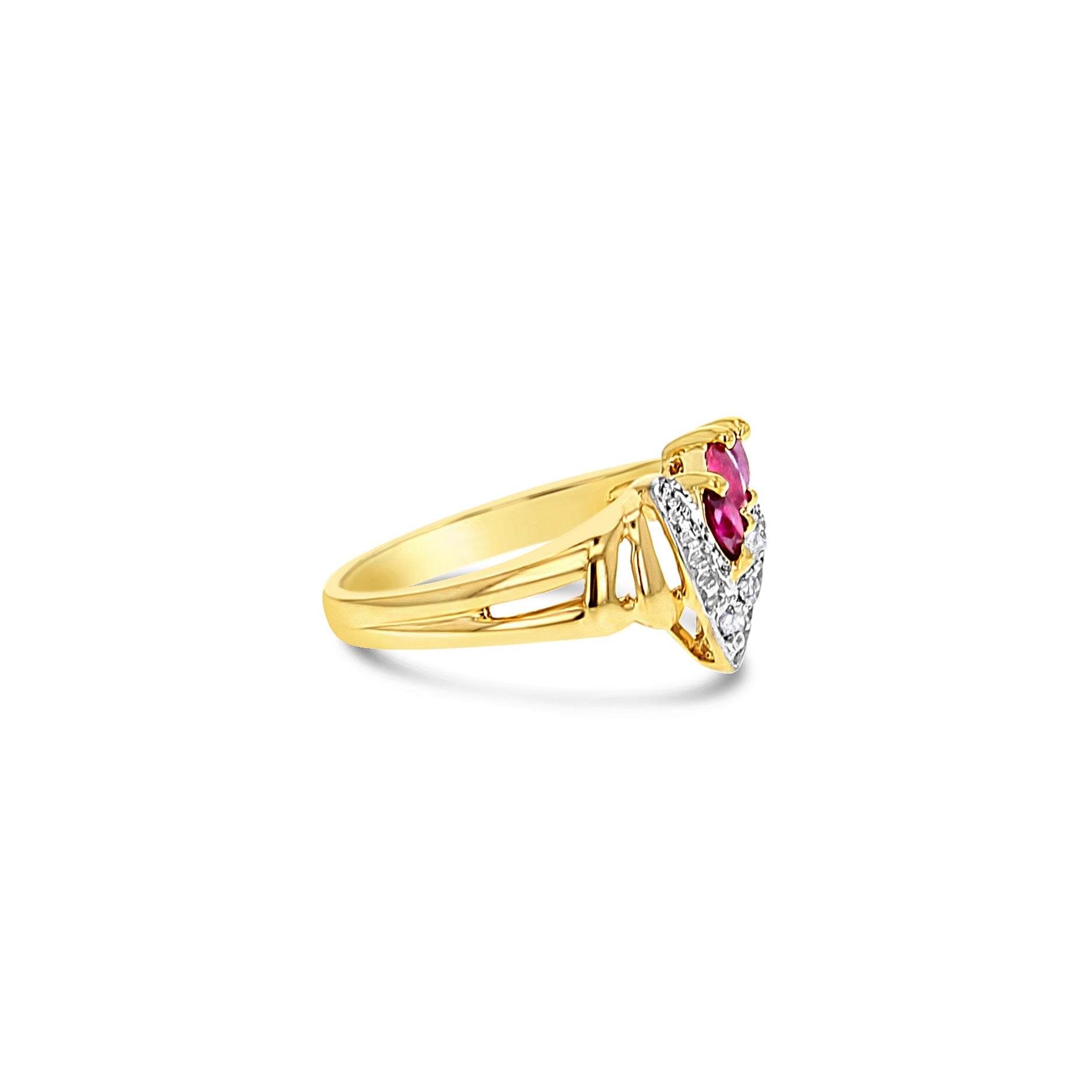 14K Yellow Gold Pave Diamond and Ruby Ring for Women - Elegant Stackable Band for Engagement, Anniversary, or Special Occasion Gifts