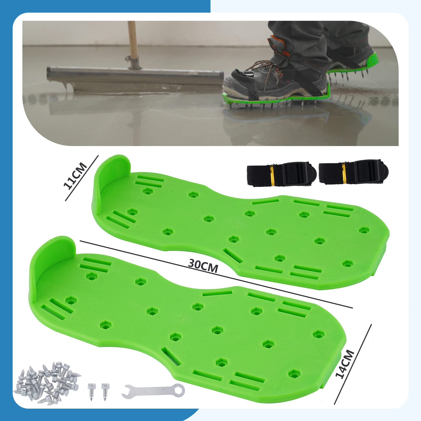Self-Leveling Concrete Tool Kit - 28mm Spike Roller & Shoes for Floor Leveling - Perfect for DIY Home Renovation, Garage Floors, and Basement Construction