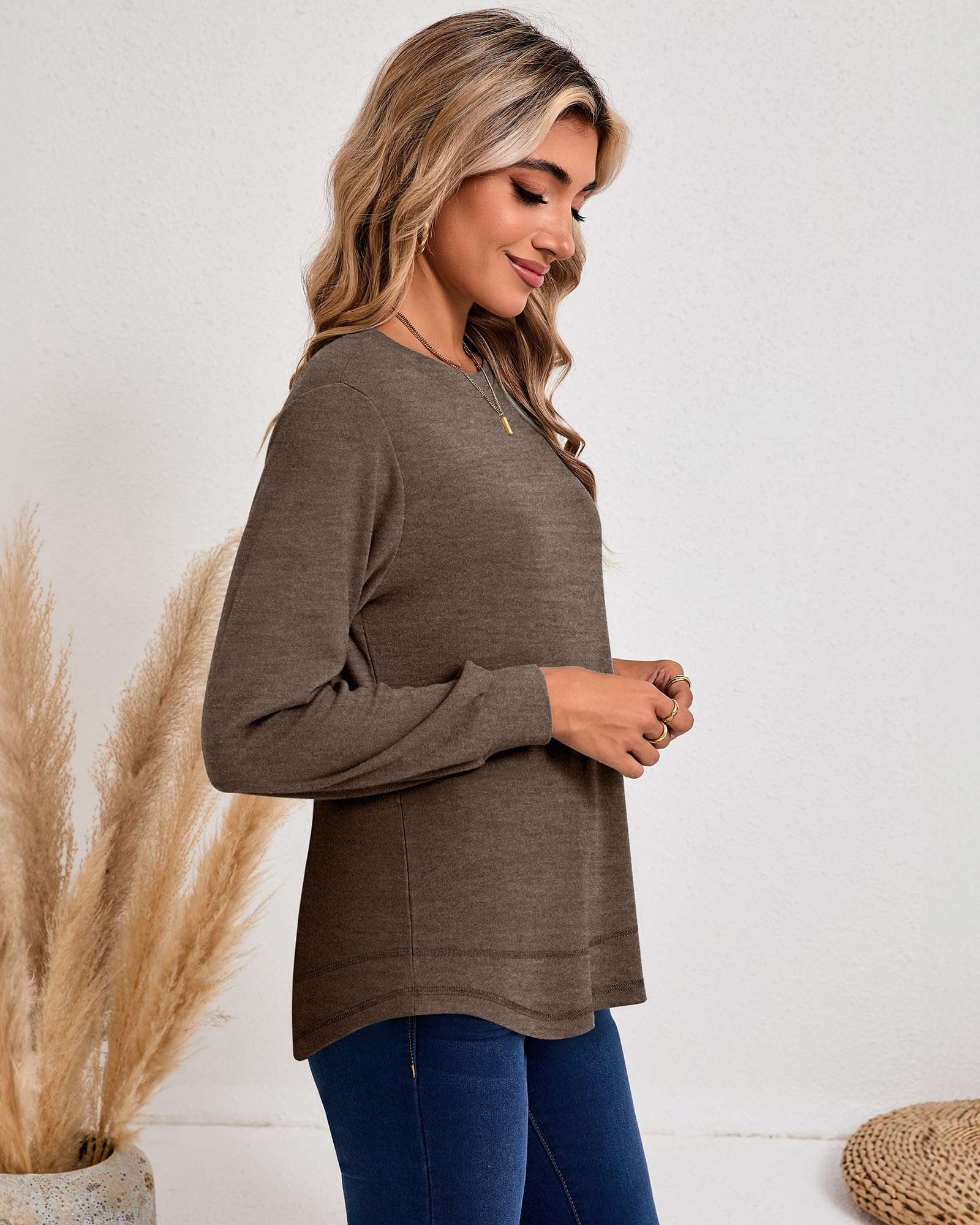 Ficerd 3 Pack Women's Long Sleeve Casual Tops - Crew Neck Loose Fit Tunic Pullover with Curved Hem | Trendy 2025 Fall Fashion | Perfect for Work, Weekend Outfits & Layering