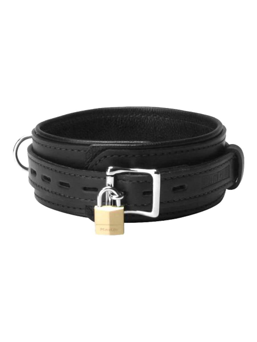 Premium Locking Bondage Collar - Adjustable Leather BDSM Restraint for Couples - Perfect for Role Play, BDSM, and Fetish Scenes