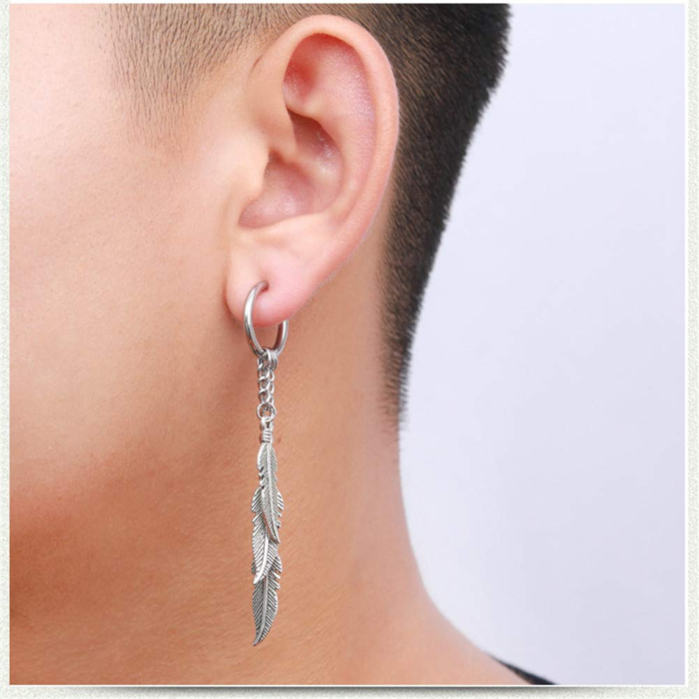 Kpop Album Inspired Circle Leaf Small Hoop Earrings | Punk Goth Feather Leaf Chain Dangle Drop Earrings for Men & Women | Trendy Christmas Gift | Perfect for Concerts, Cosplay & Alternative Fashion