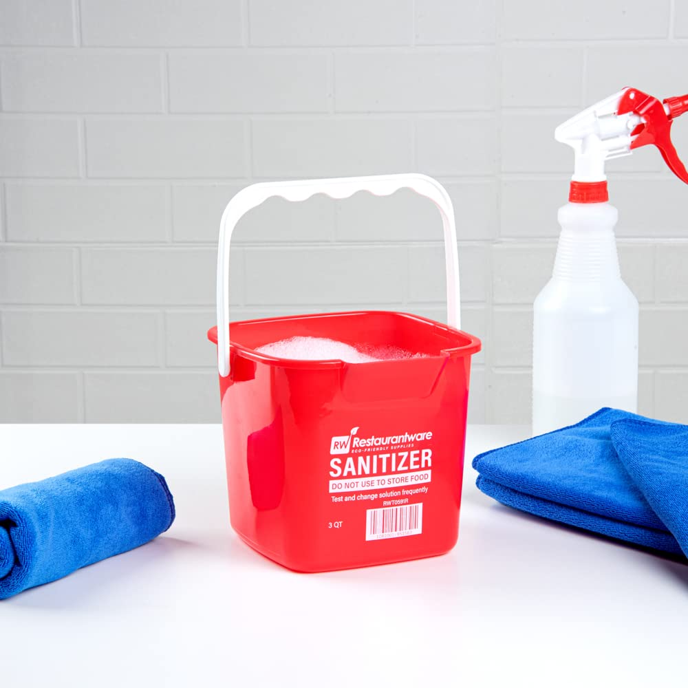 Restaurantware RW Clean 3 Quart Plastic Cleaning Buckets with Measurements - 10 Pack Square Detergent Buckets with Built-In Spout & Handle for Home, Commercial, or Restaurant Use - Ideal for Mopping, Car Washing, and Household Cleaning