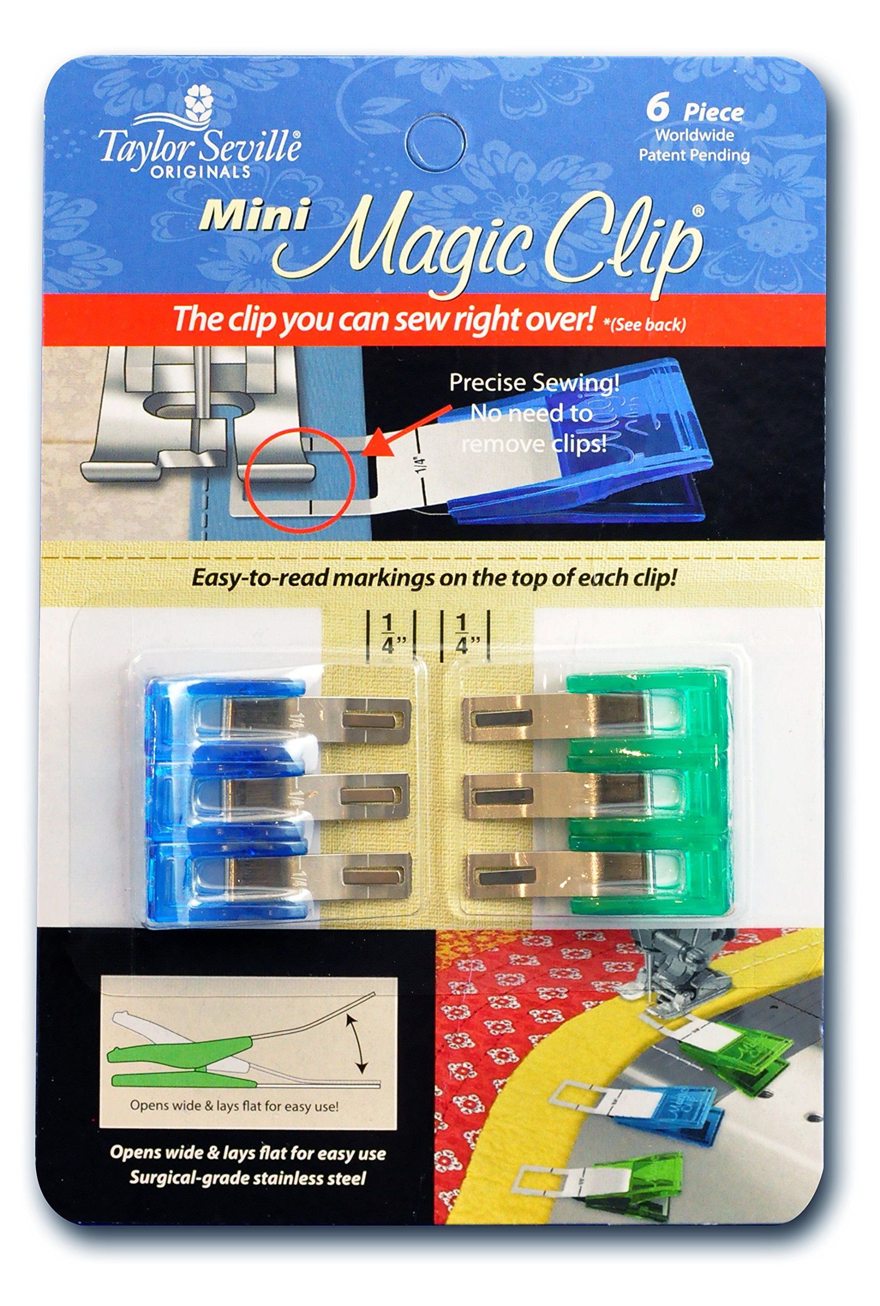 Taylor Seville Originals Mini Magic Clips - 6-Piece Sewing & Quilting Clips Set - Essential Quilting Supplies & Sewing Accessories for DIY Projects, Crafts & Fabric Binding