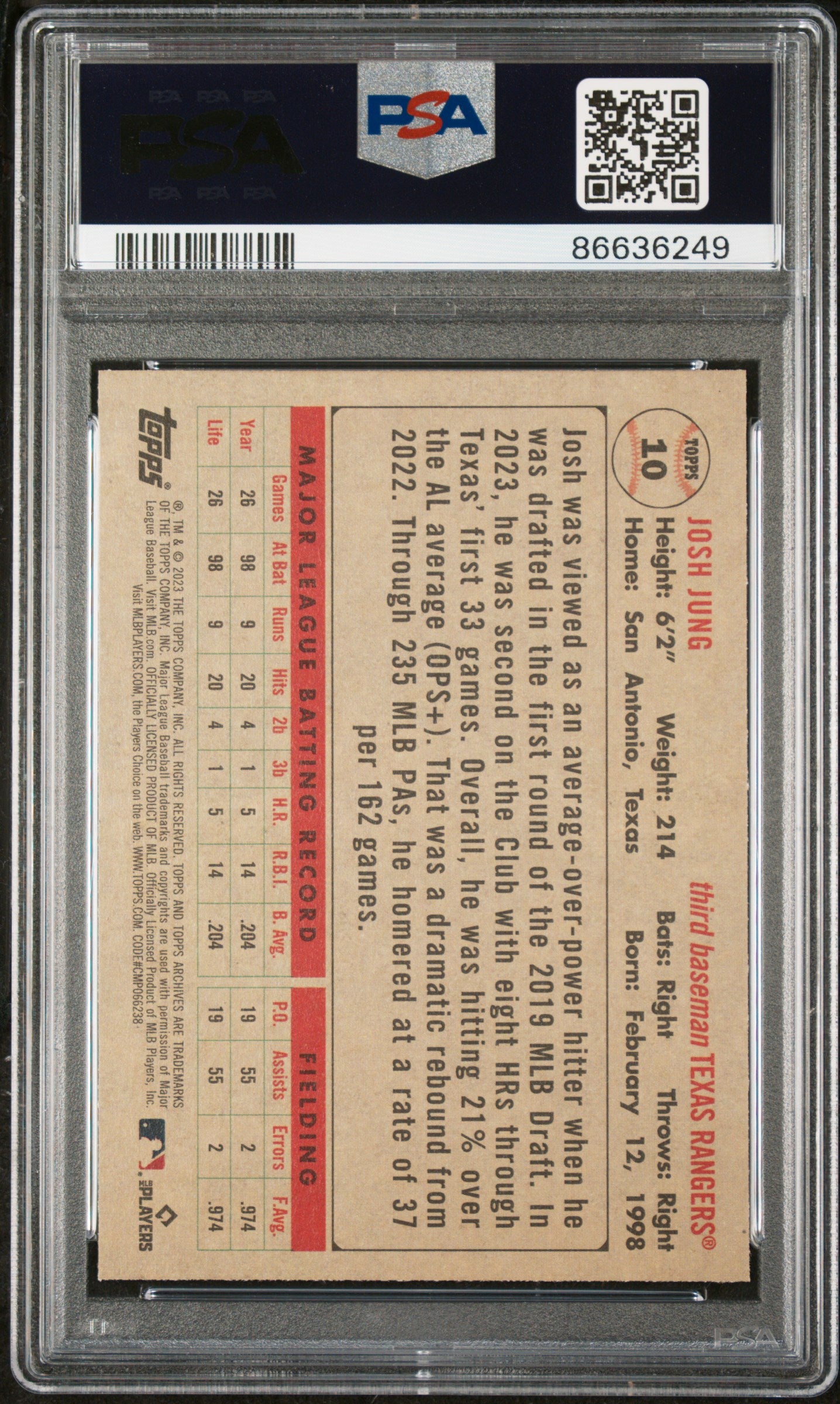 2023 Topps Archives Josh Jung #10 PSA 10 Gem Mint Baseball Card - Perfect for Collectors & Sports Memorabilia Enthusiasts