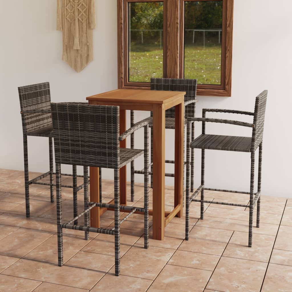 5-Piece Patio Bar Set - Outdoor Counter Height Dining Furniture with Lounge Seating for Backyard, Lawn, Garden (Gray) - Perfect for Entertaining, Relaxing & Outdoor Dining