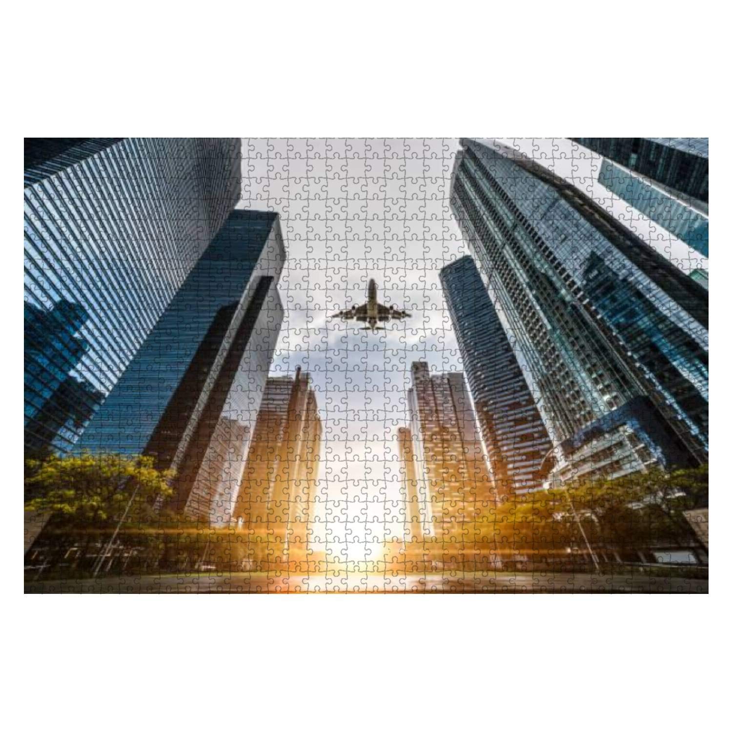 1000-Piece Wooden Jigsaw Puzzle - Airplane Flying Over Singapore CBD Skyline | Educational & Stress-Relief Toy for Kids & Adults | Perfect for Family Game Night & Classroom Activities