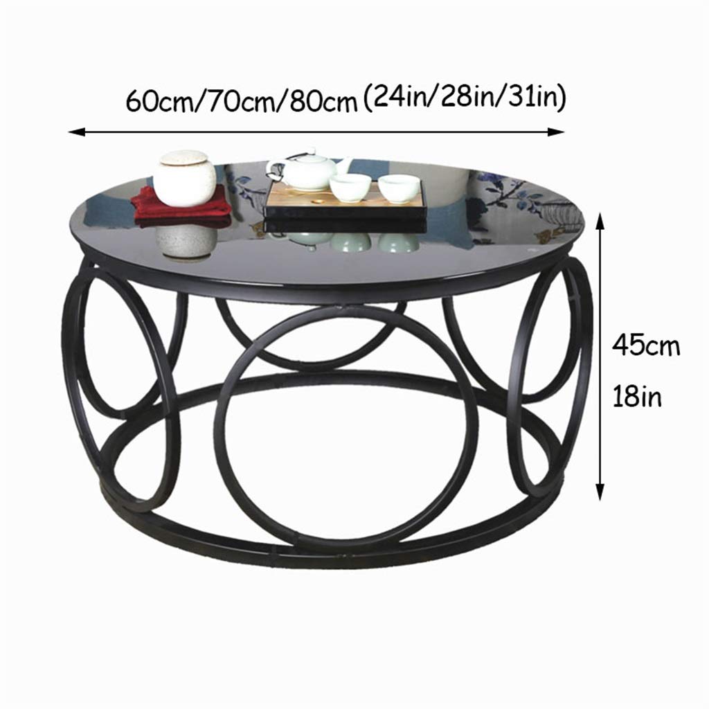 Round Coffee Table with Tempered Glass Top - Metal Side Table, End Table for Living Room, Office, Balcony | Perfect for Sofa Sets, Flower Stand & Home Decor