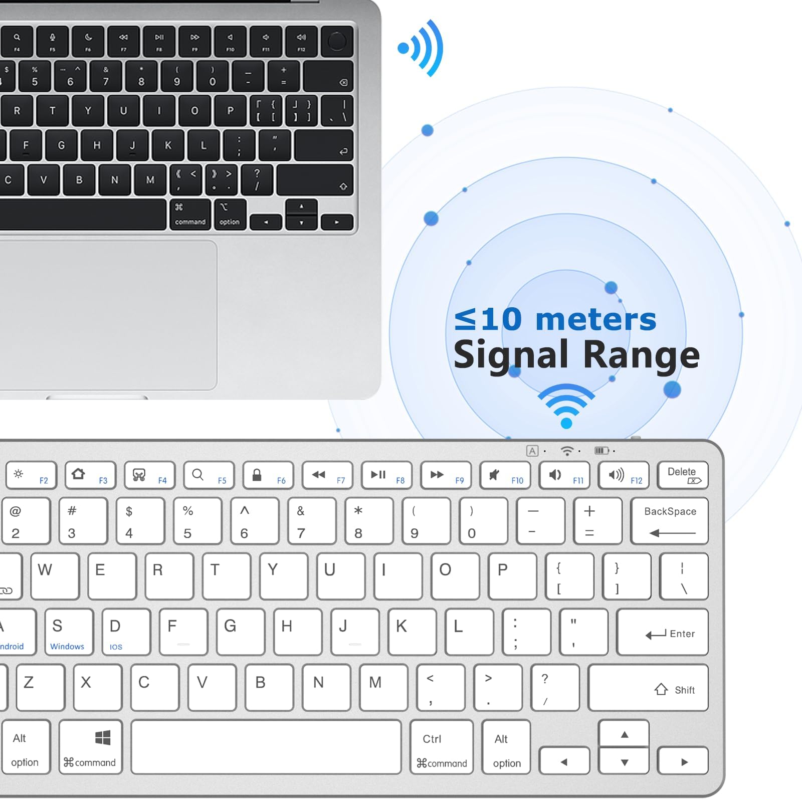 Ultra-Slim Bluetooth Keyboard for iPad 10.2/iPad Pro 11/12.9/iPad Air/Mini - Wireless Keyboard Compatible with iOS, Android, Windows Devices - Perfect for Home Office, Travel & Mobile Typing (Silver)