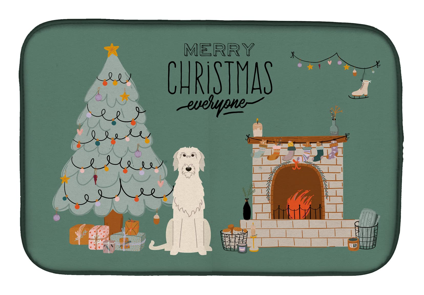 Irish Wolfhound Christmas Dish Drying Mat - Absorbent Kitchen Counter Pad for Holiday Decor