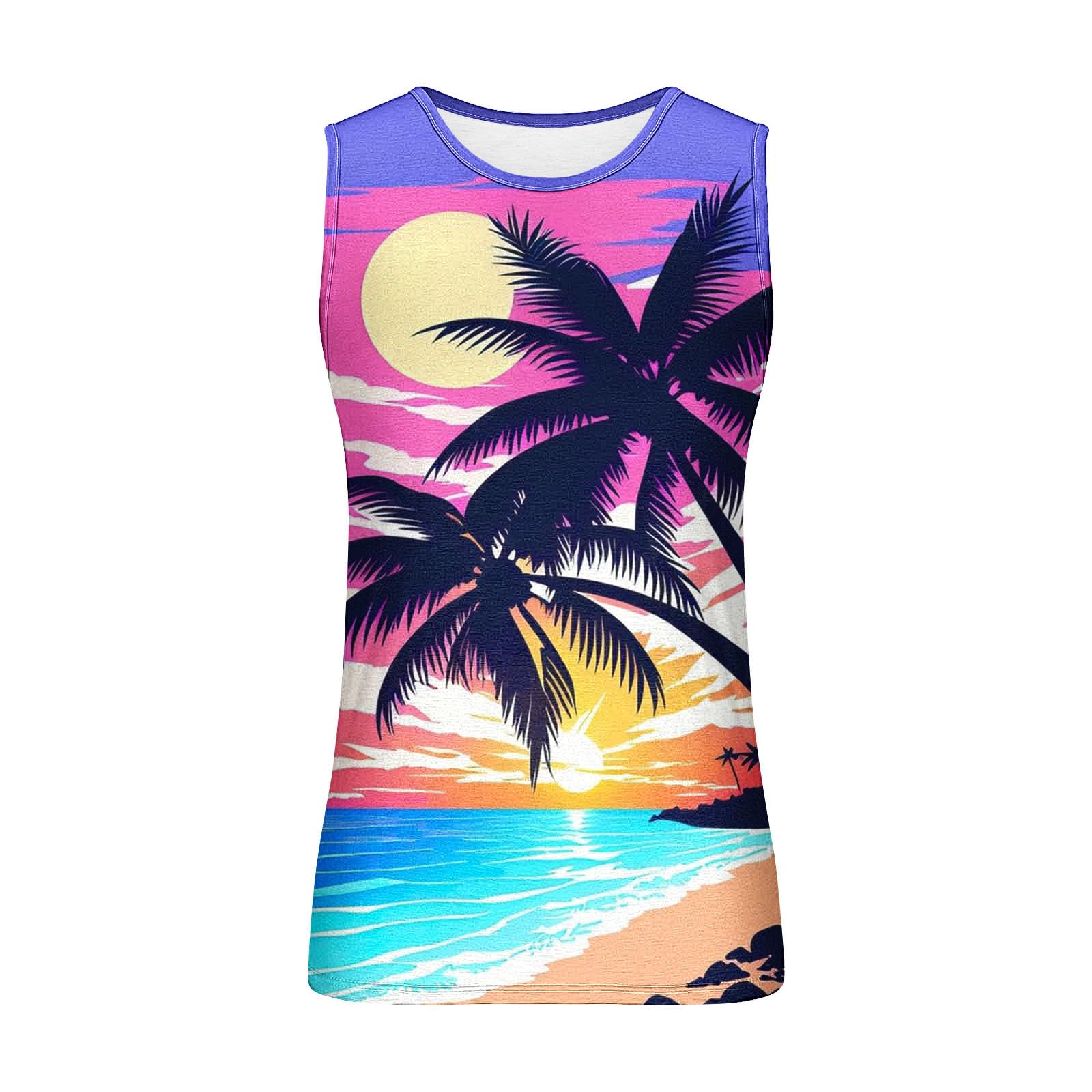 Wodceeke Men's Beach Tank Tops - 3D Hawaiian Graphic Sleeveless Tee Shirts for Summer, Gym Workout & Athletic Undershirt | Casual Wear, Vacation Outfits, Sports Activities