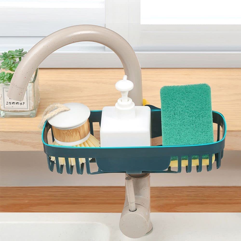 GION Plastic Sink Caddy Organizer - Snap-on Faucet Rack for Kitchen & Bathroom Storage | Holds Soap, Sponges & Cleaning Supplies | Space-Saving Drain Rack for Small Spaces (1 Pack) | Perfect for Organizing Under Sink & Next to Faucet