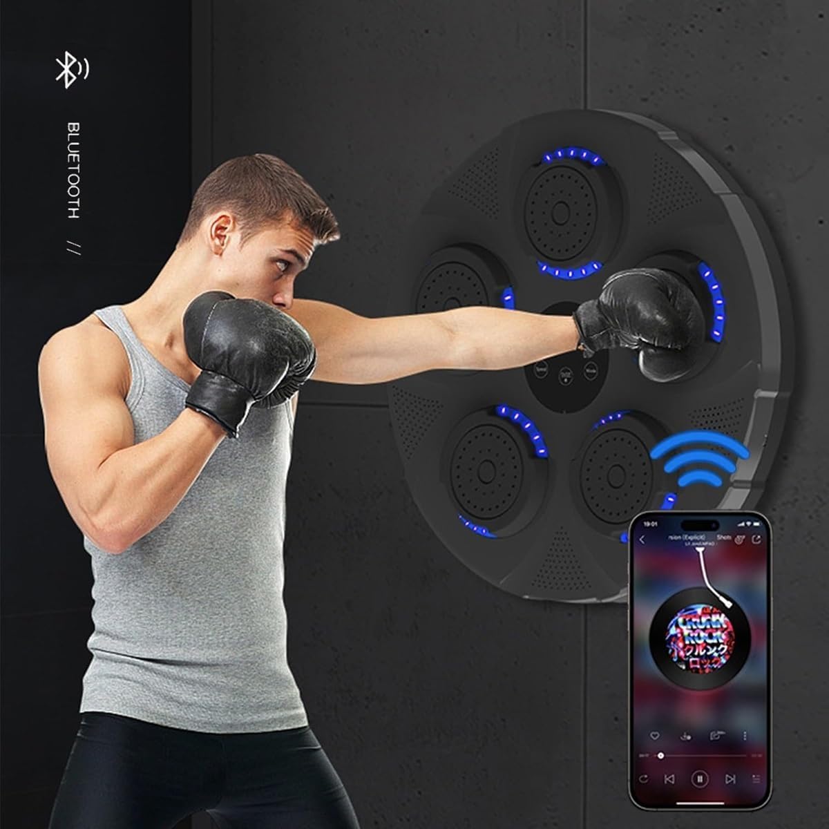 Electronic Music Boxing Machine for Kids & Adults - Wall Mounted Bluetooth Punching Bag for Stress Relief & Boxing Training - White Adult Version - Perfect for Home Gym, Office Stress Relief & Fitness Workouts
