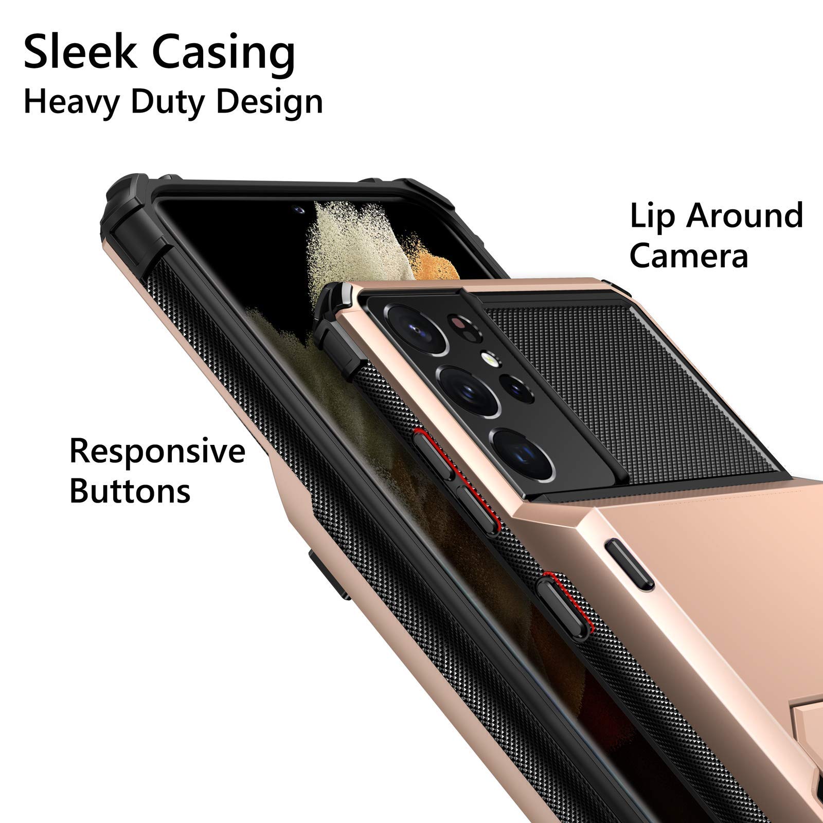 Premium Galaxy S21 Ultra Wallet Case - 4 Card Holder Flip Cover with Dual Layer Protection | Hybrid Hard Shell & Bumper Armor Design | Rose Gold | Perfect for Business, Travel & Everyday Use (Samsung S21 Ultra 6.8