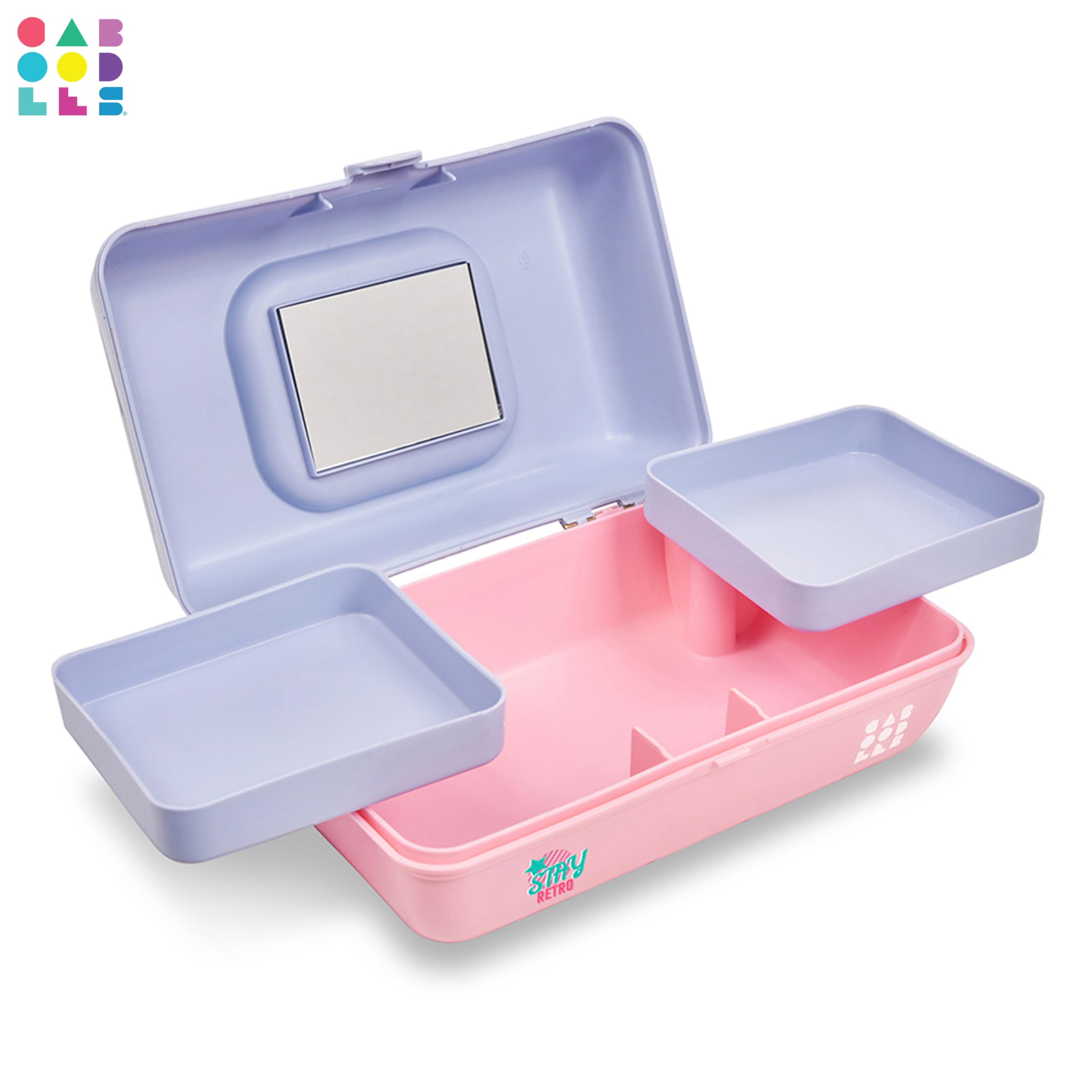 Caboodles Pretty in Petite Makeup Box - Two-Tone Periwinkle on Pink Hard Plastic Cosmetic Organizer with 2 Swivel Trays & Fashion Mirror | Travel-Friendly Secure Latch | Perfect for Travel, Home Vanity & On-the-Go Makeup Storage