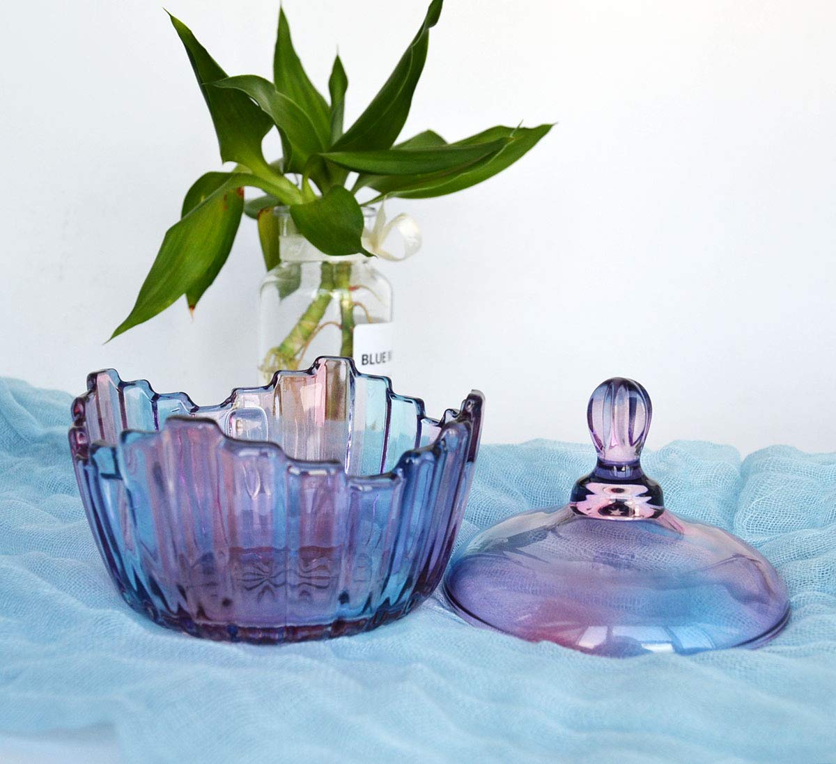 Royal Large Glass Candy Dish with Lid - Purple Rainbow Clear Apothecary Jar for Wedding Candy Buffet, Party Treats & Home Decor (10oz) | Perfect for Candy Storage, Gift Giving & Kitchen Organization