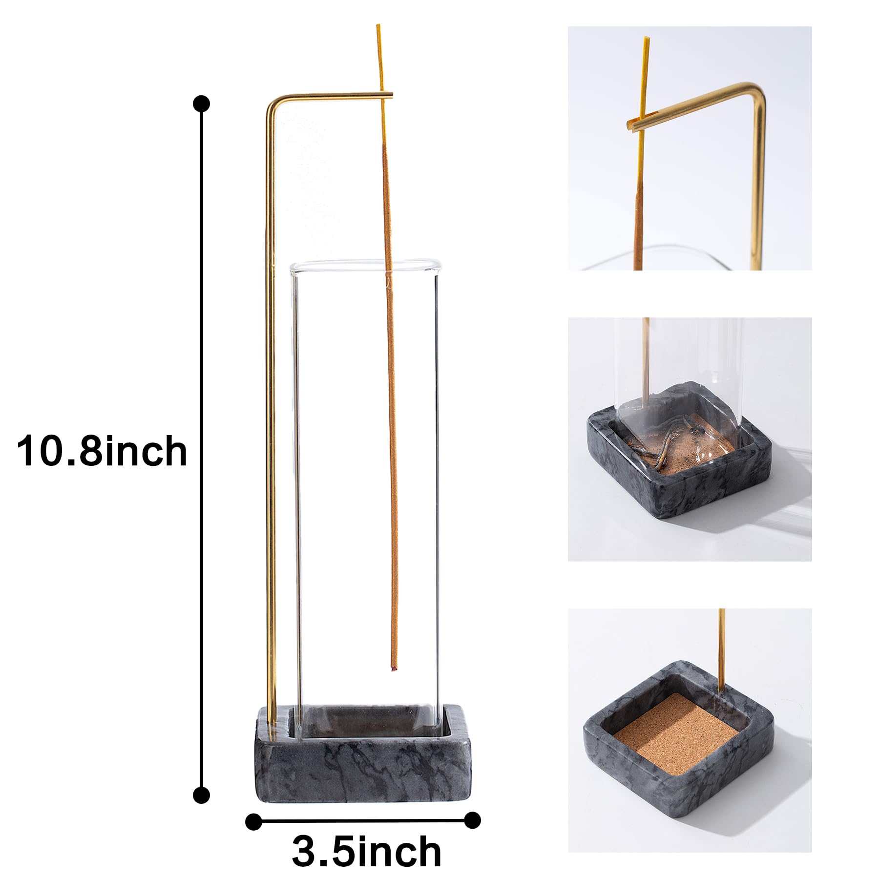 Premium Marble Incense Stick Holder - Anti-Ash Flying Brass Burner for Meditation, Yoga & Aromatherapy - Elegant Black Home Decor for Relaxation & Spiritual Practice
