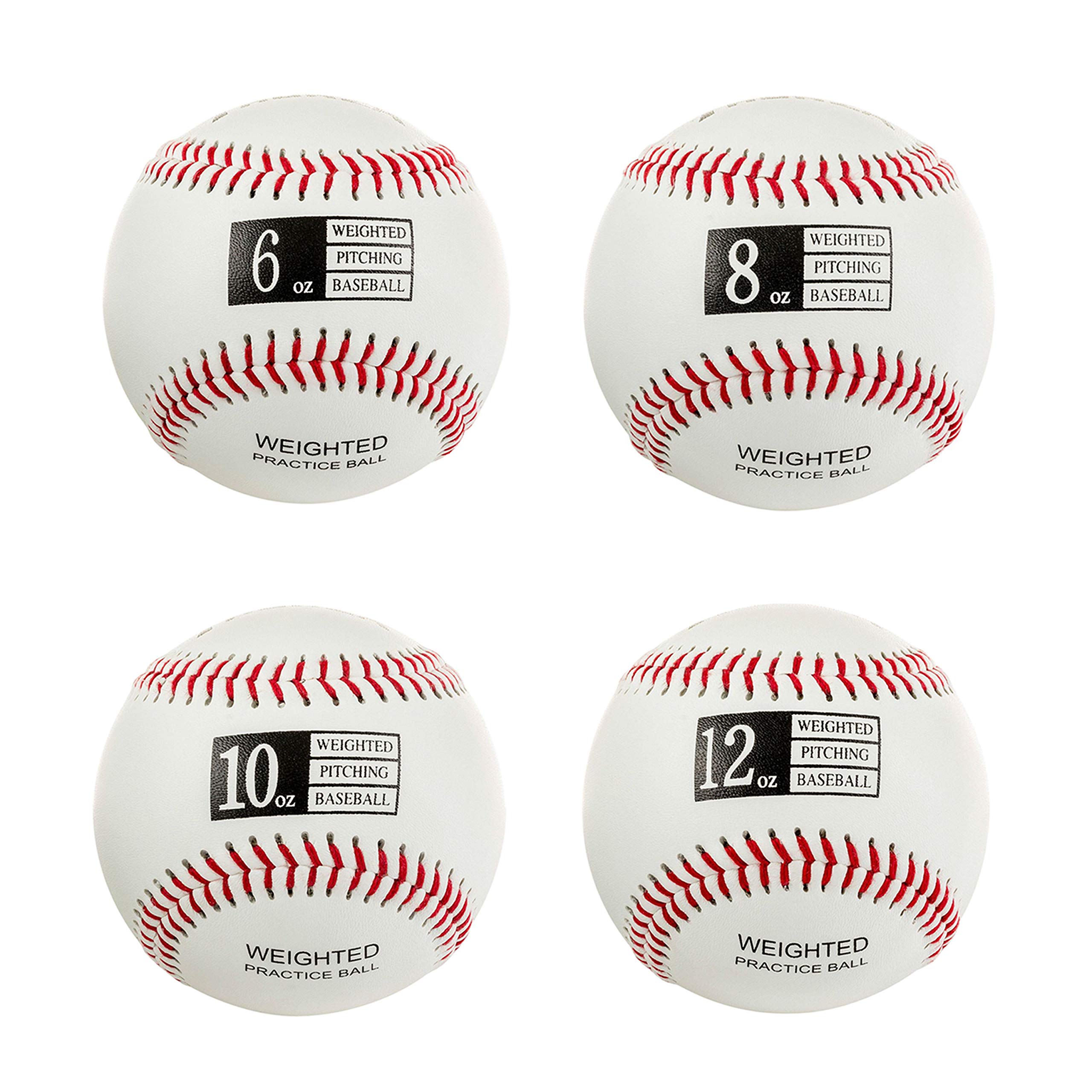 Thorza Weighted Baseballs for Pitching Training - Set of 4 (6oz to 12oz) to Increase Pitch Velocity & Strength - Perfect for Baseball Practice, Pitching Drills & Velocity Training at Home or Field