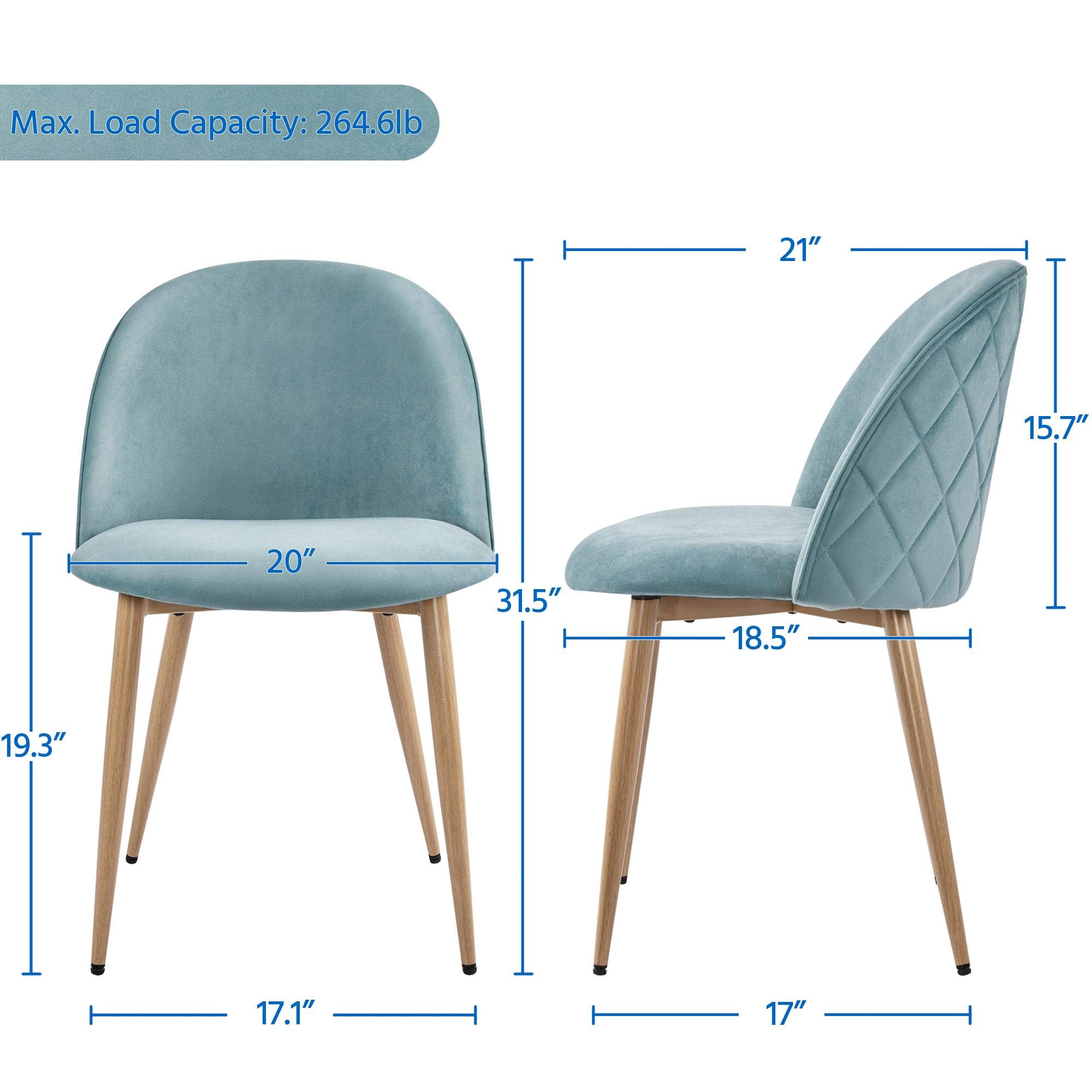 Yaheetech Velvet Upholstered Dining Chairs Set of 2 - Modern Living Room Chairs with Wooden Style Backrest & Metal Legs for Restaurant, Cafe, Home Decor - Aqua Blue (Perfect for Dining Room, Lounge, Makeup Vanity)