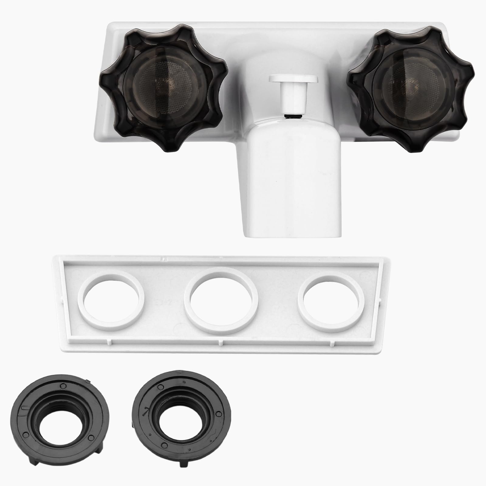 RV Shower Faucet Set - DF-SA110S-WT RV Tub & Shower Faucet Valve Diverter with Smoked Acrylic Knob - Hot/Cold Water Control - Perfect for RV, Camper, and Tiny Home Bathroom Upgrades