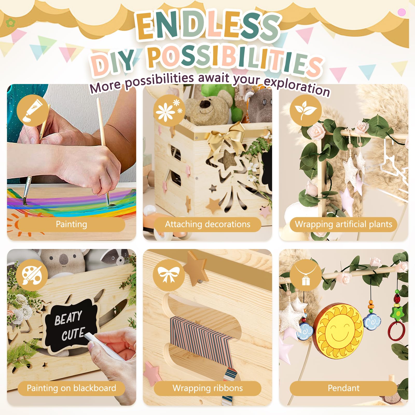 Wooden Baby Shower Gift Crate with Hanger - Newborn Welcome Basket for Boys & Girls | Nursery Storage & Baby Shower Gifts