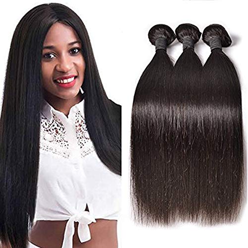 Perstar Brazilian Straight 100% Human Hair Bundles - Unprocessed Virgin Hair Extensions for Weaving (10