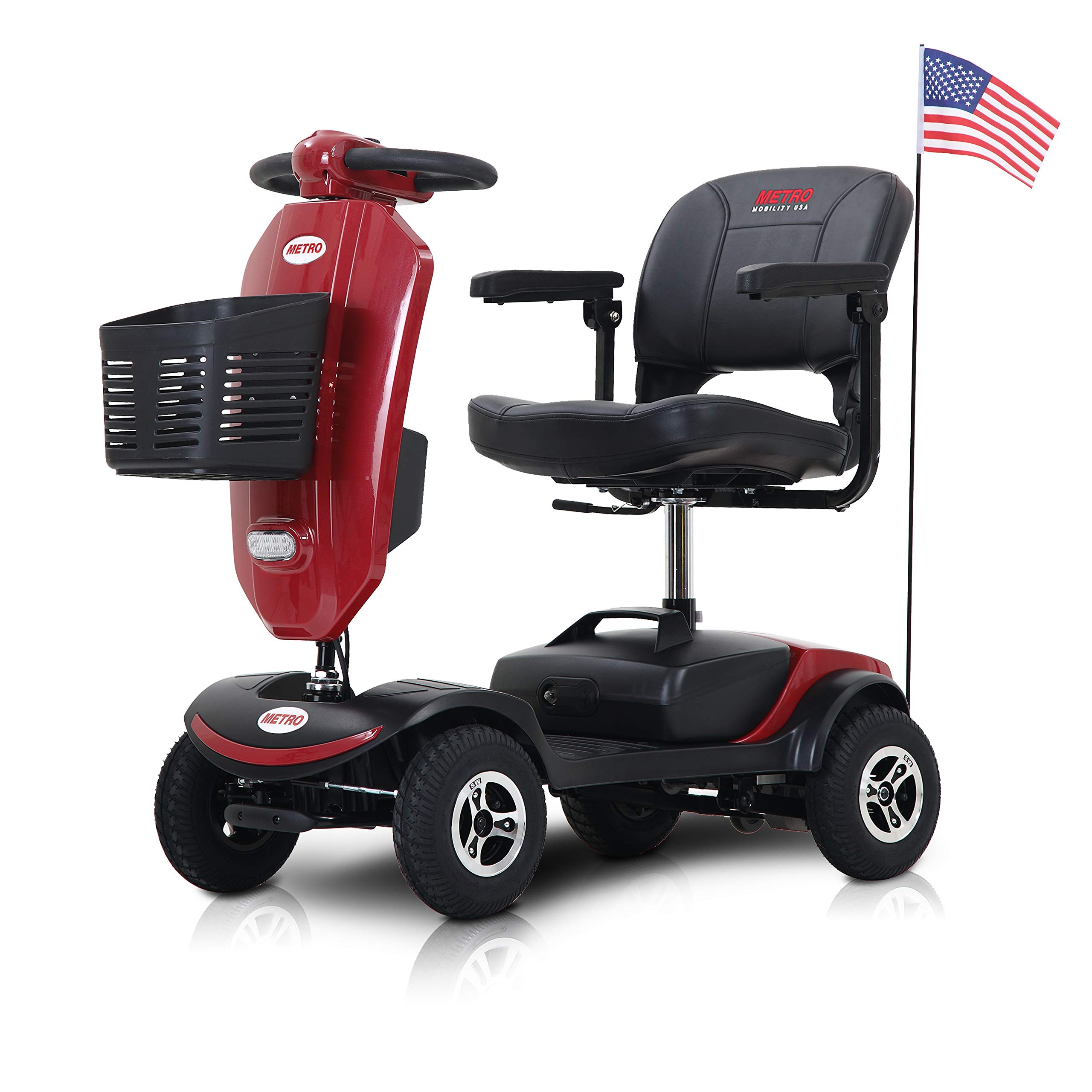 Lightweight Folding Electric Mobility Scooter for Seniors & Adults - 300LBS Capacity, USB Charging Port, Windshield (Red) | Perfect for Outdoor Travel, Shopping & Medical Needs