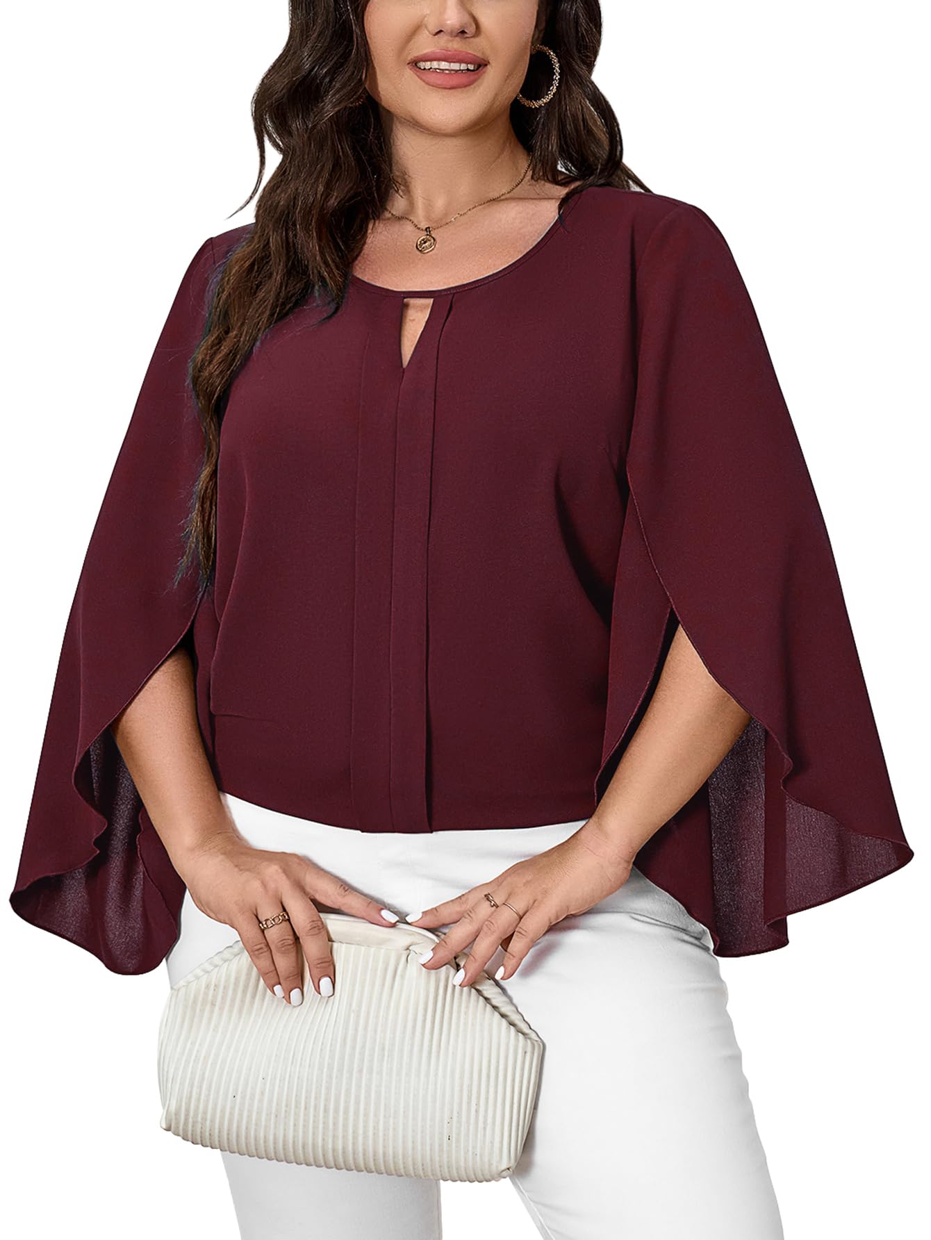 SCOMCHIC Women's Plus Size Long Sleeve Scoop Neck Tunic Blouse - Dressy Casual Work Top for Office & Everyday Wear (Sizes XL-4XL) | Flattering Fit for Curvy Women | Perfect for Business, Dates & Special Occasions