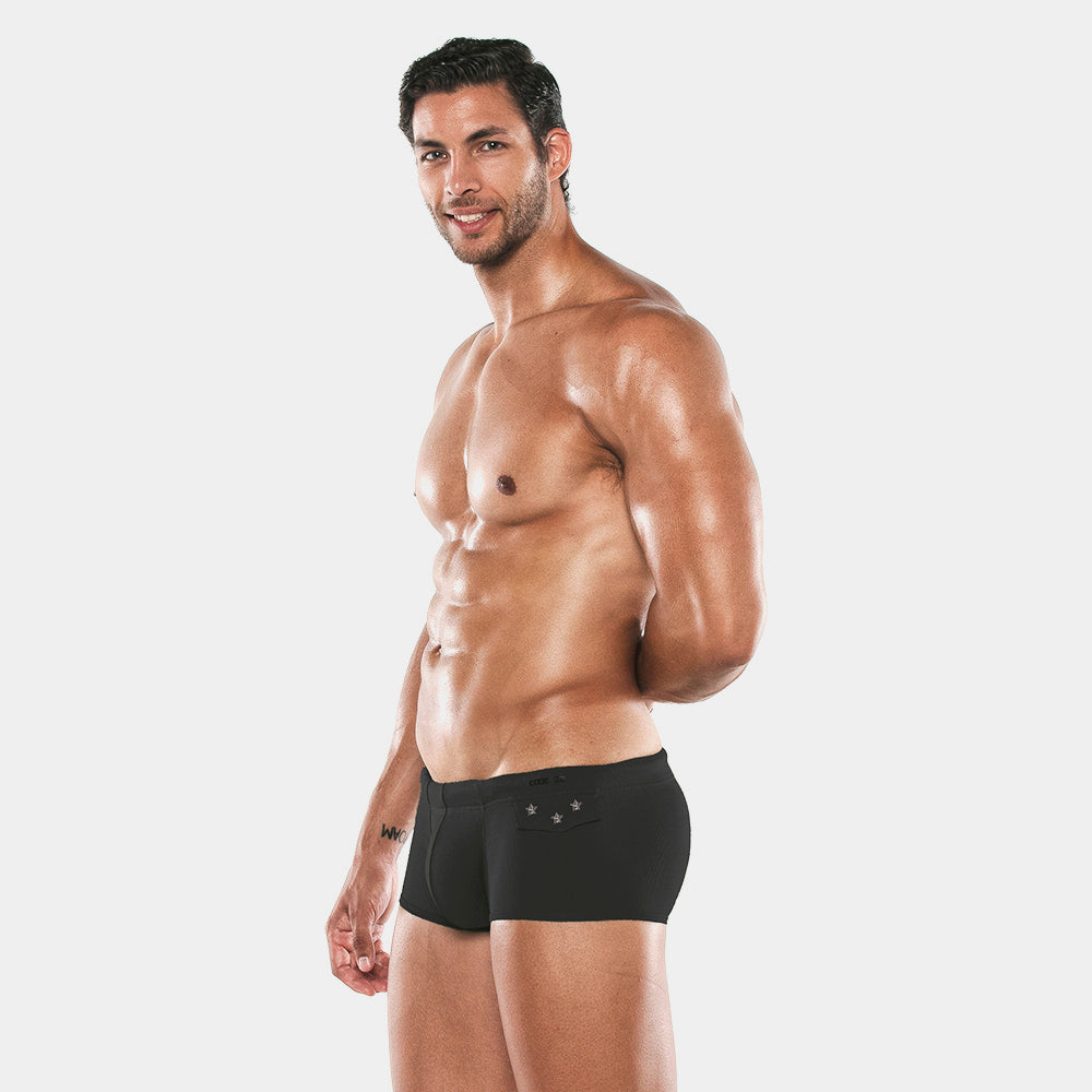 Code 22 Performance Swim Boxer Briefs - Black 23102 | Men's Quick-Dry Swim Trunks for Lap Swimming, Beach & Water Sports